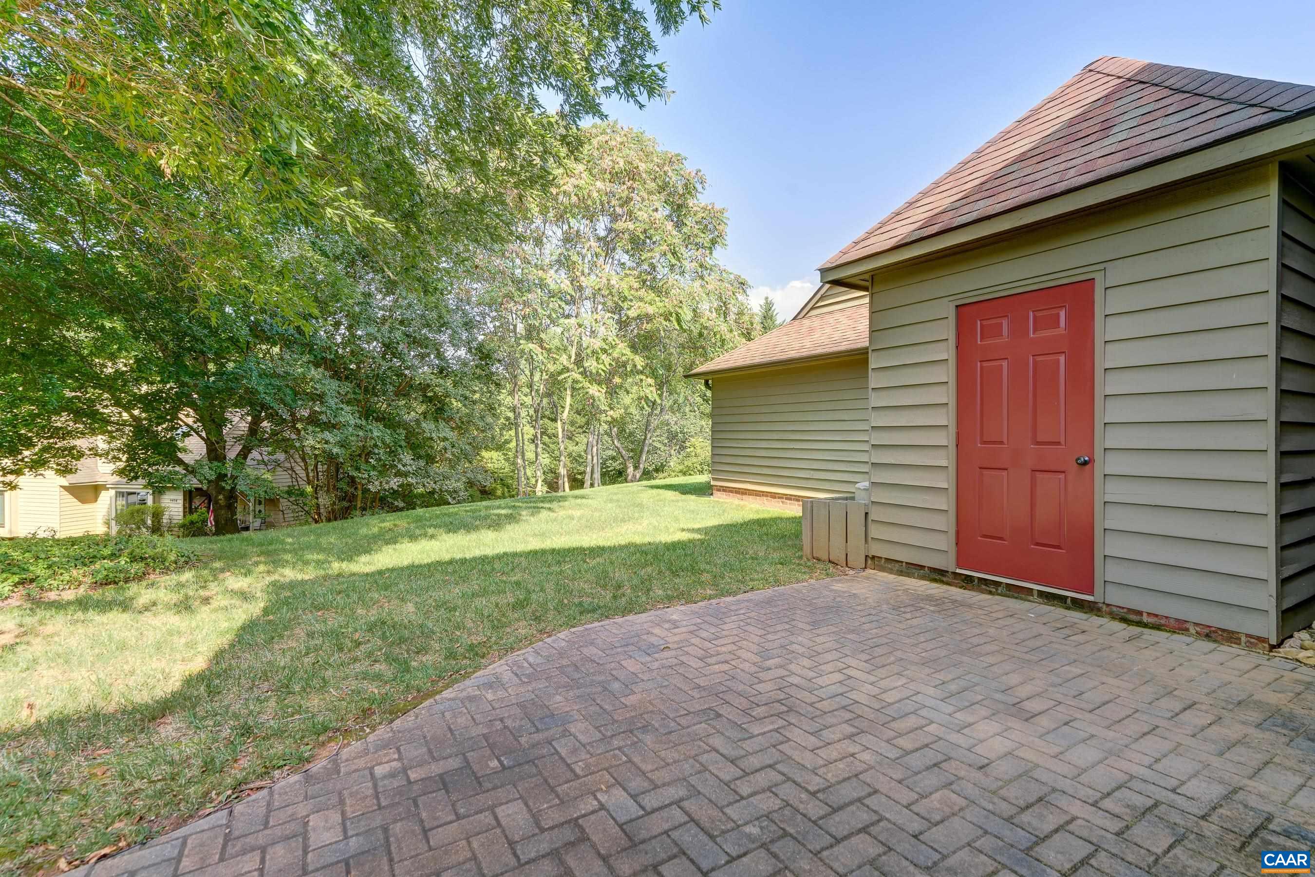 Storage shed provides space for necessities.