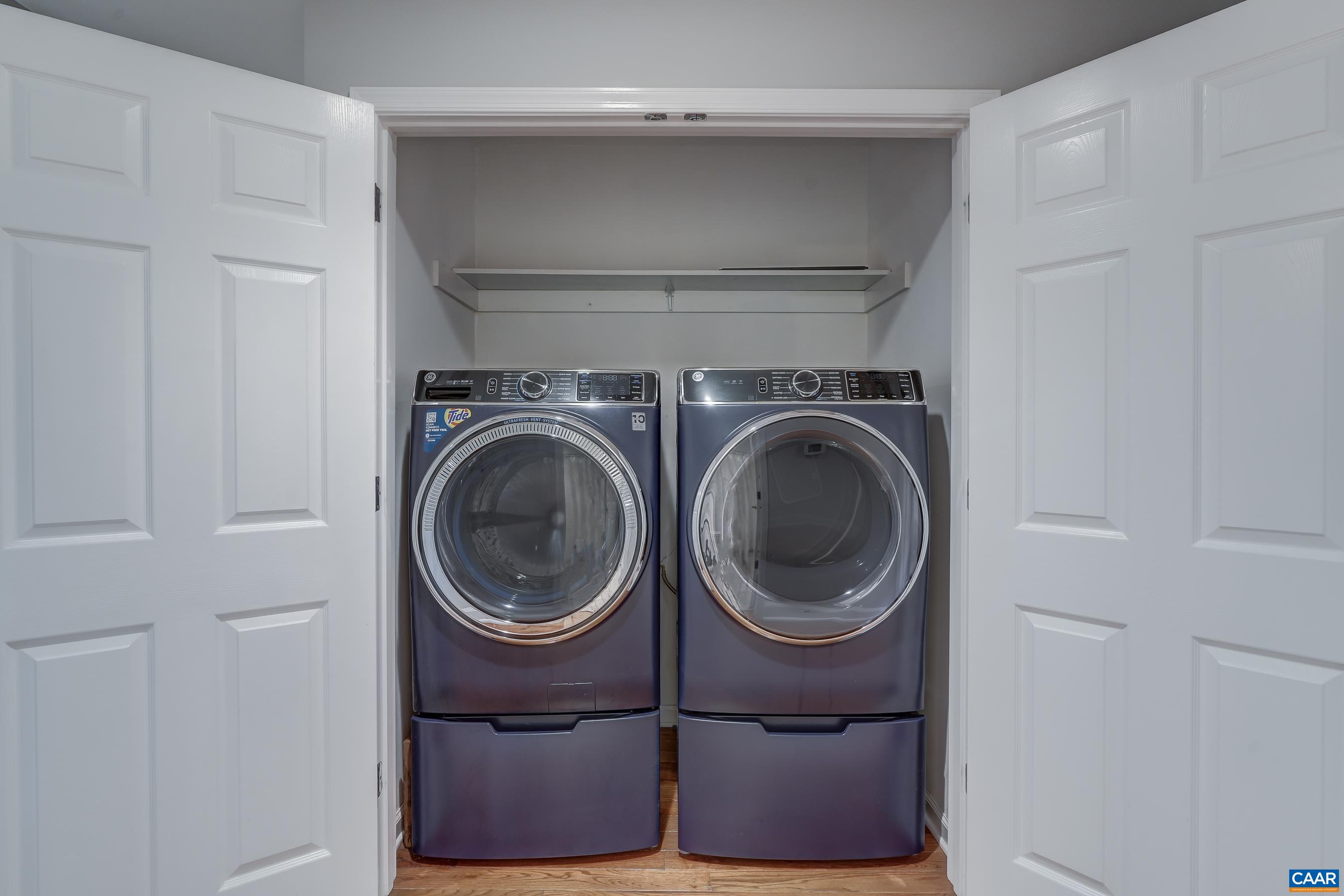 New washer and dryer in second floor laundry room.