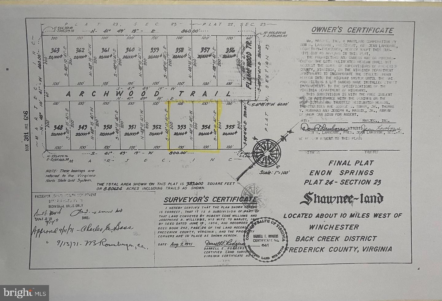 LOT 354 ARCHWOOD TRL, WINCHESTER, Virginia 22602, ,Land,For sale,LOT 354 ARCHWOOD TRL,VAFV2022476 MLS # VAFV2022476