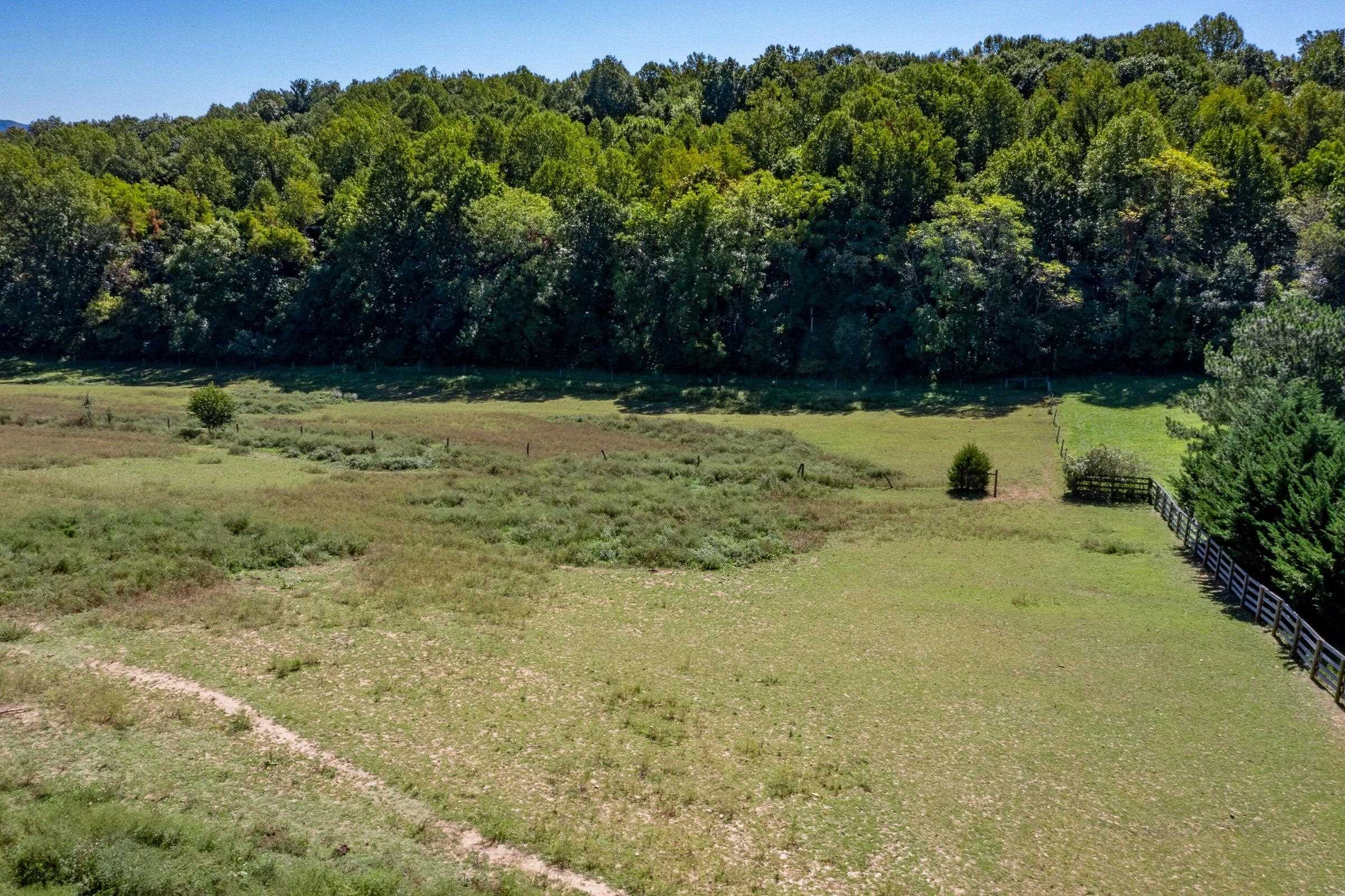 Pasture slopes to a forested hillside.