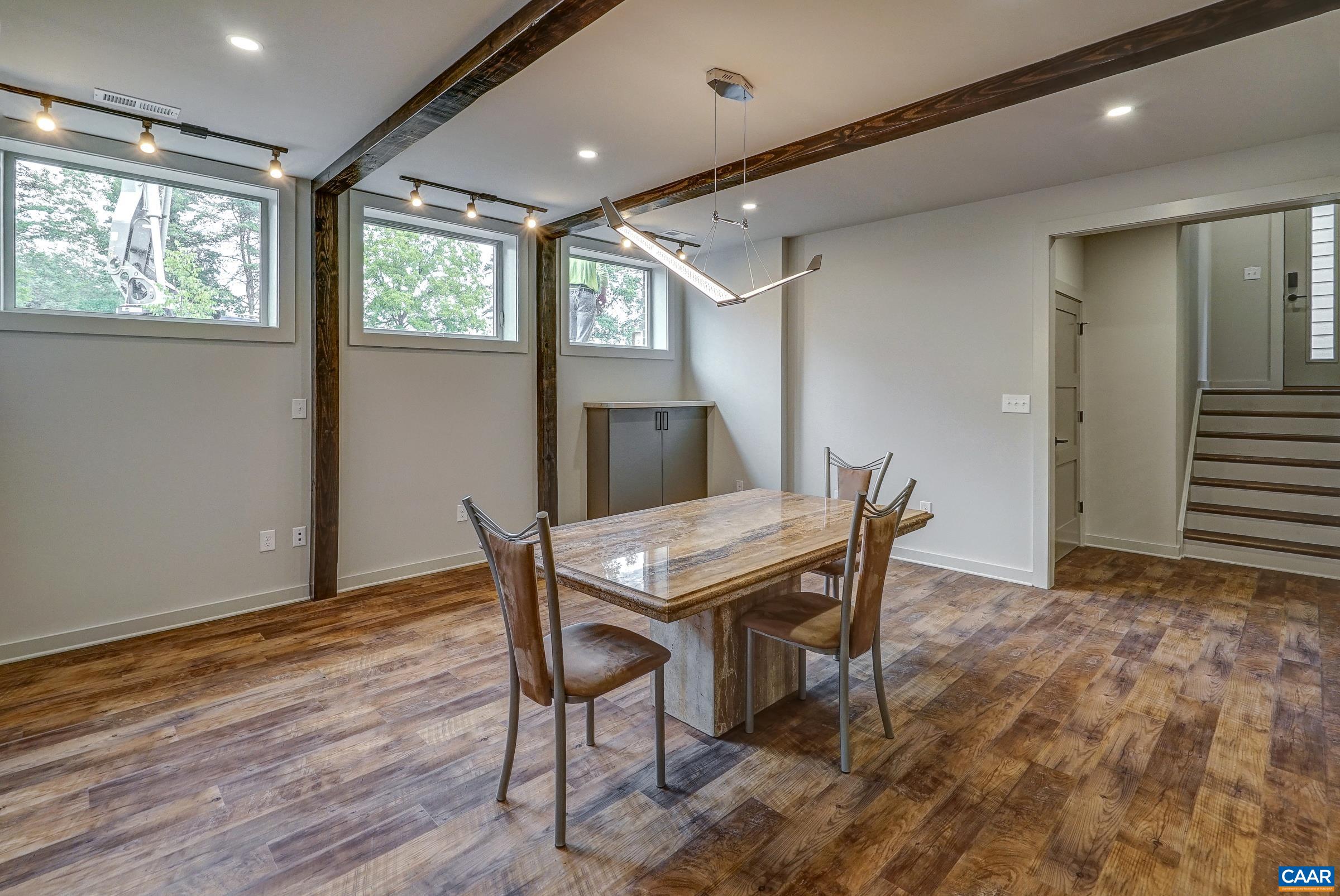 Modern light fixture in home office.