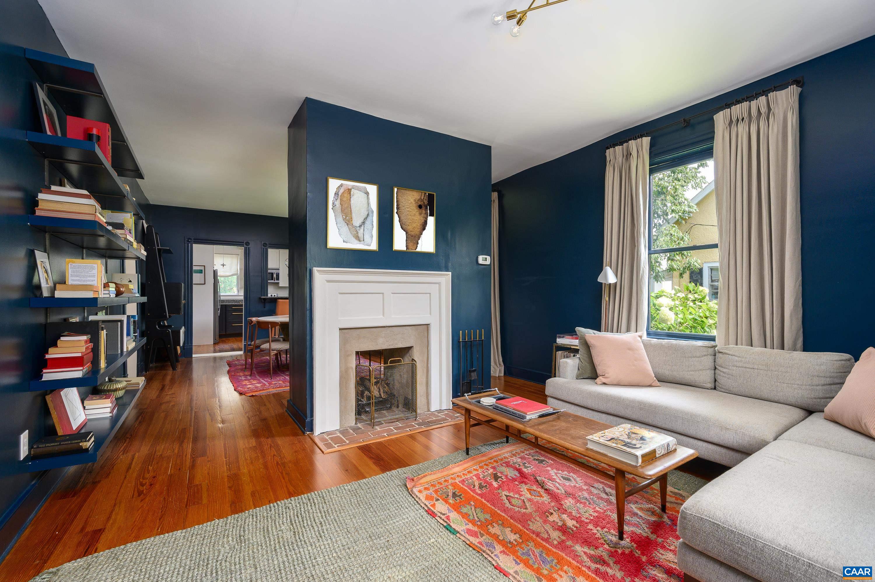 Living room with gas burning fireplace