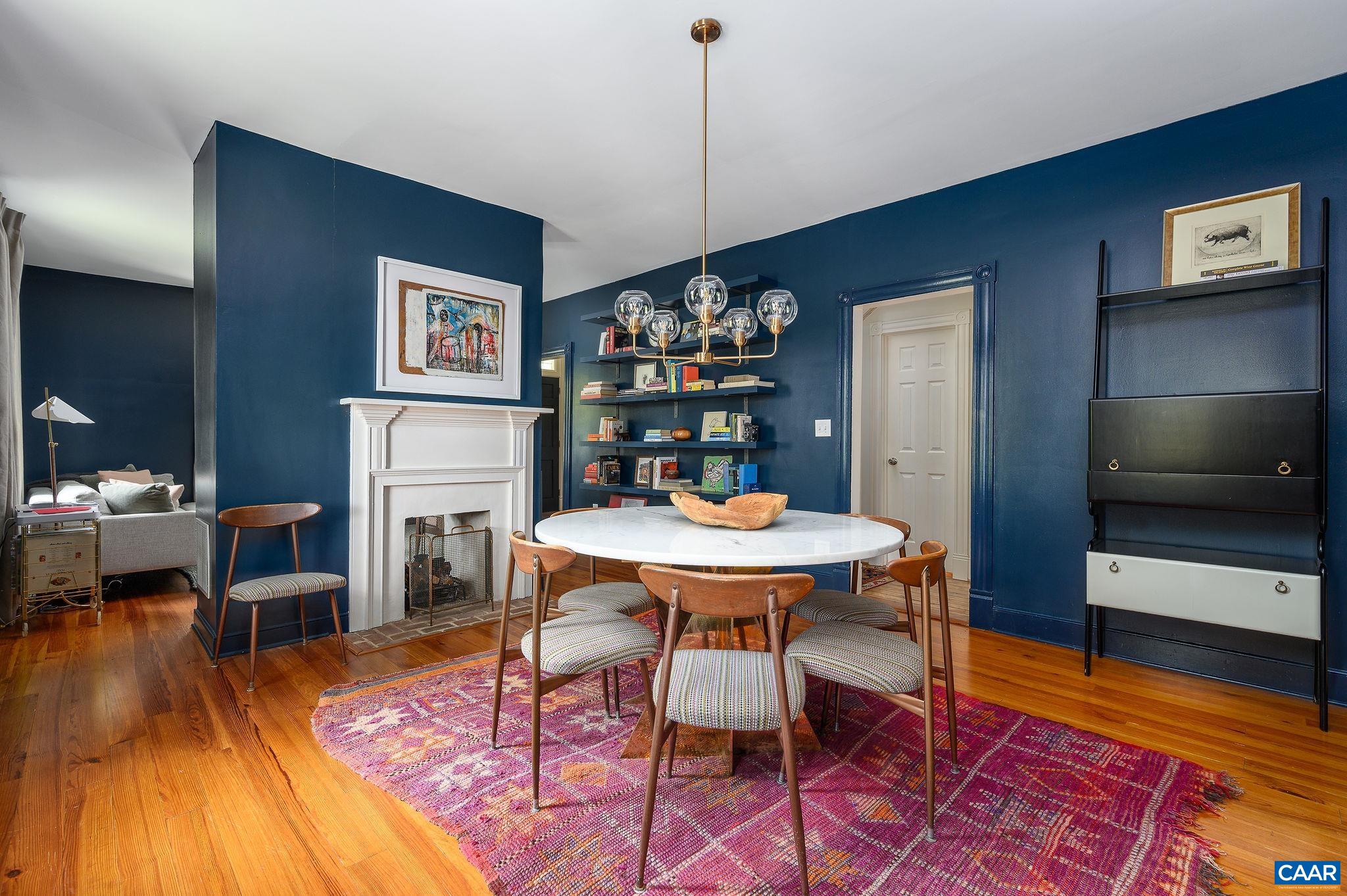 Gas fireplace is double sided and faces into the dining area as well.
