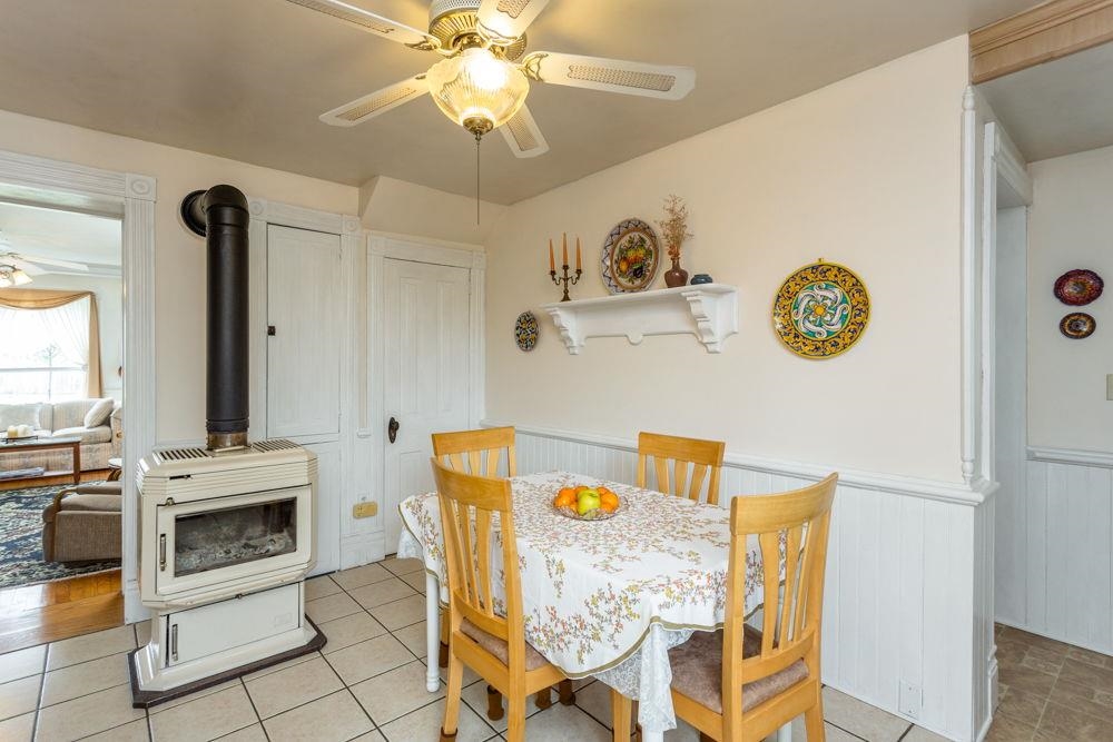 in kitchen with a small wood stove for those changing seasons!