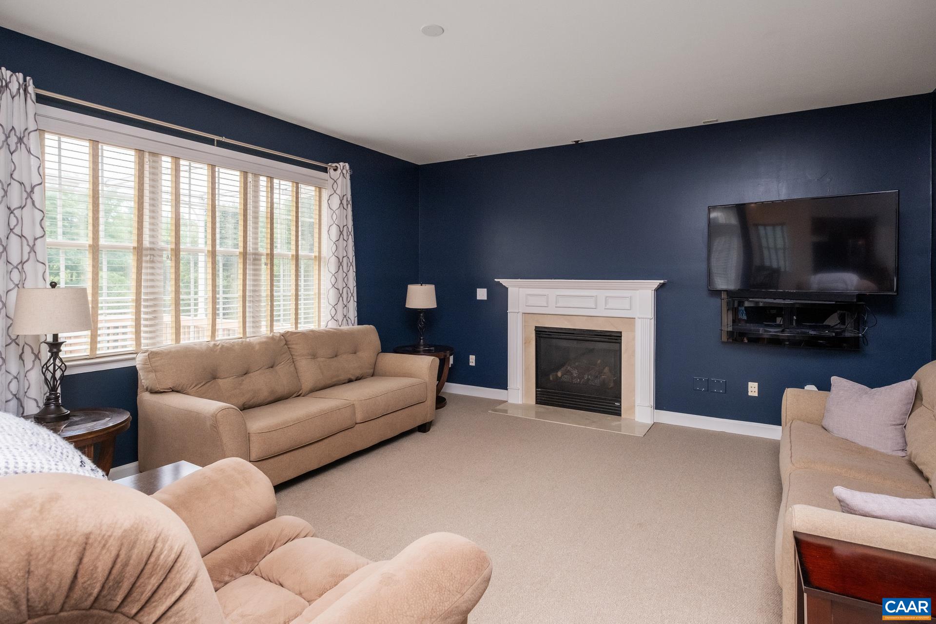 Living room featuring plenty of natural light and a propane fireplace.