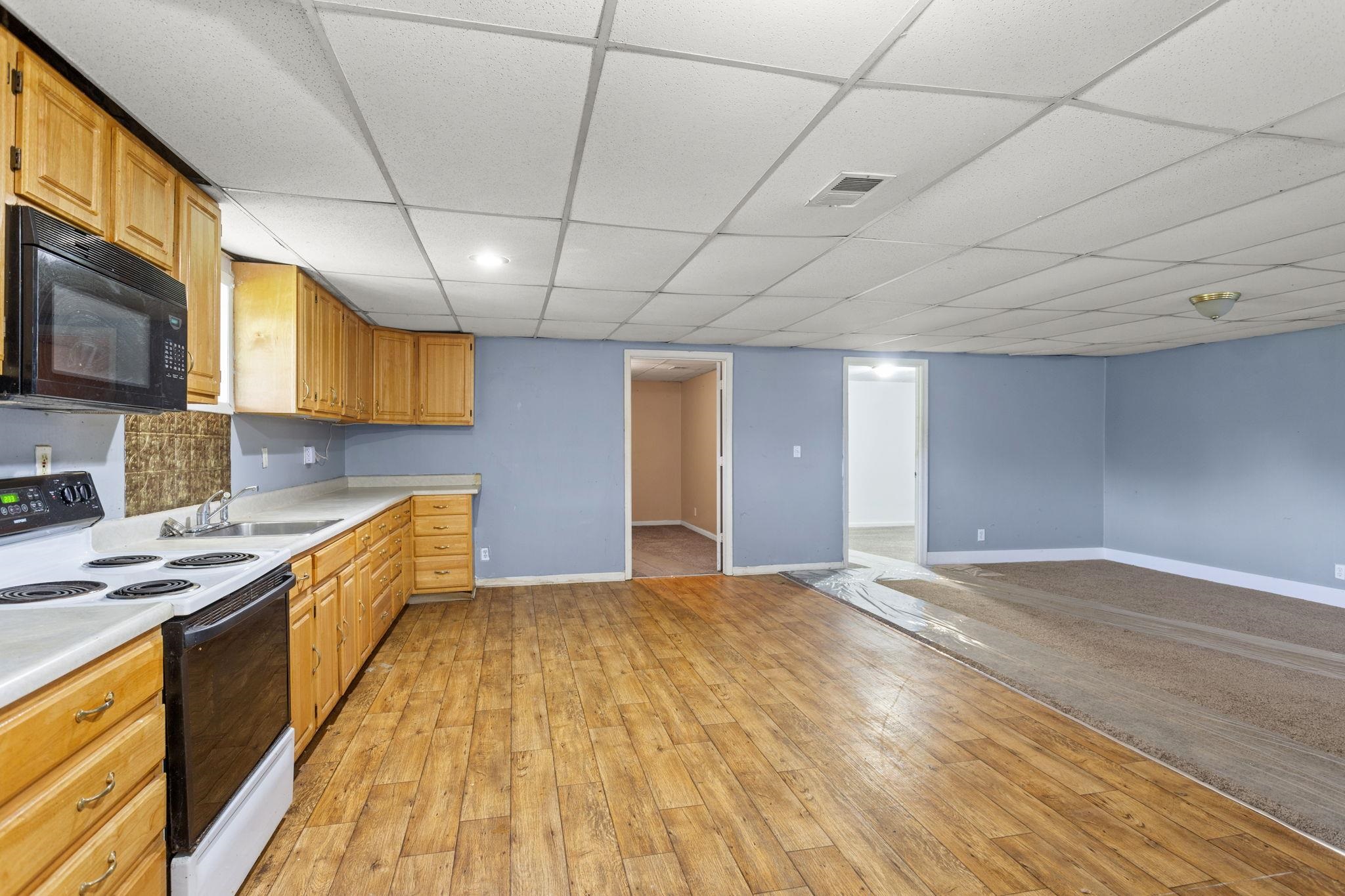 kitchen and living room.