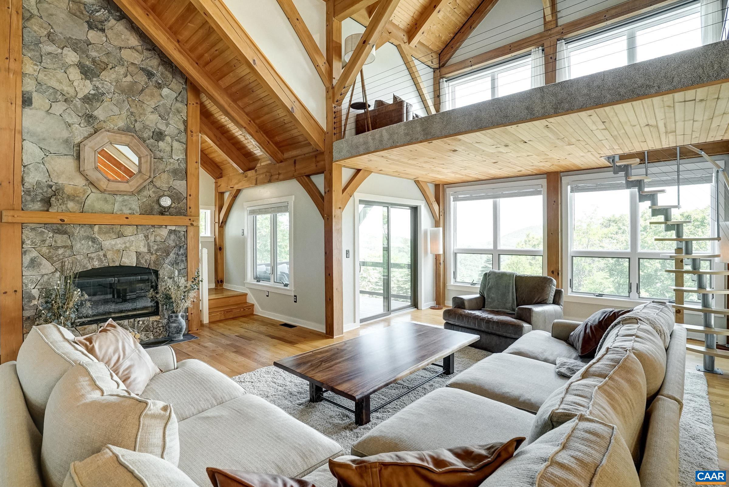 Beautiful stone fireplace.