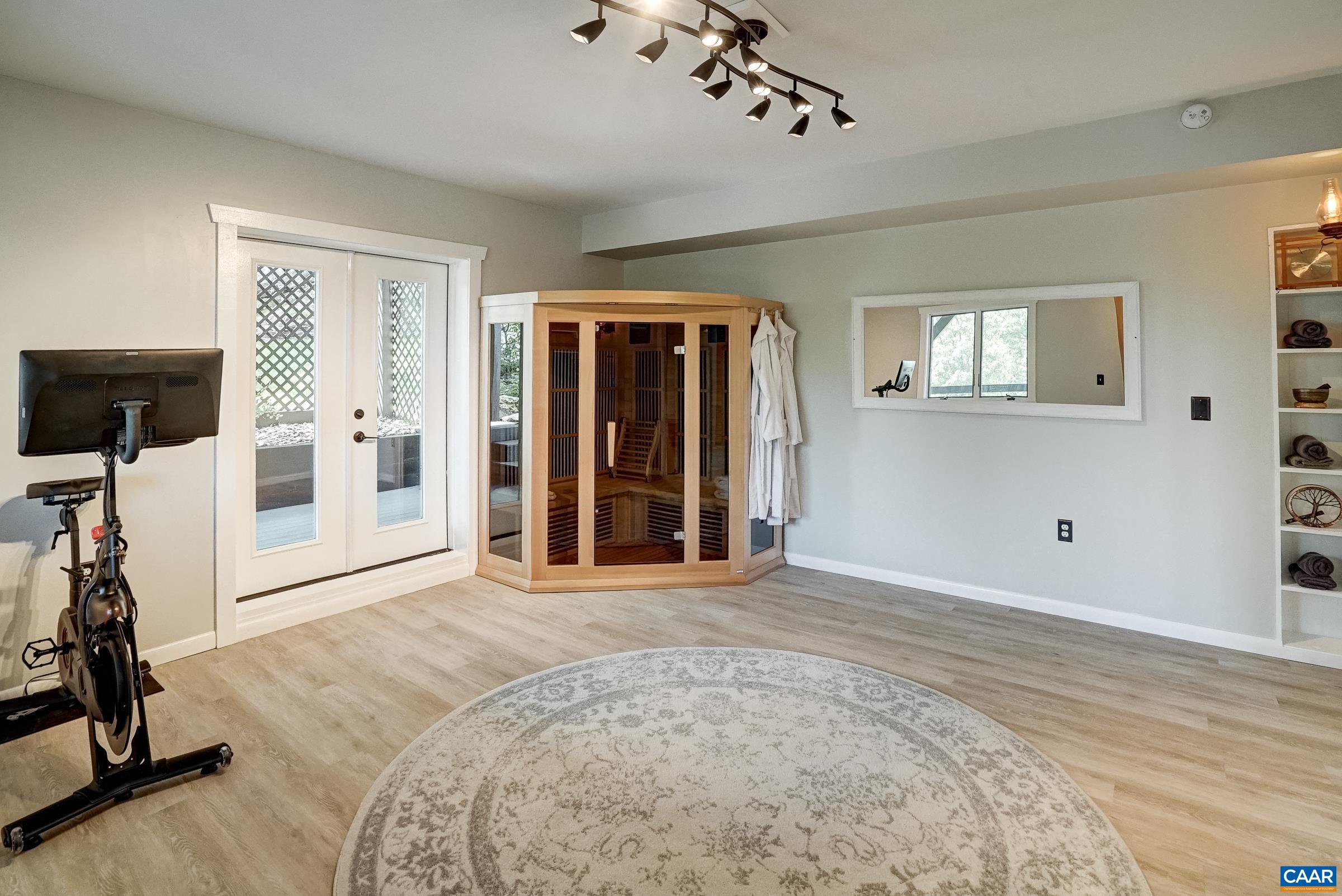 Workout room/Yoga studio with heated flooring.
