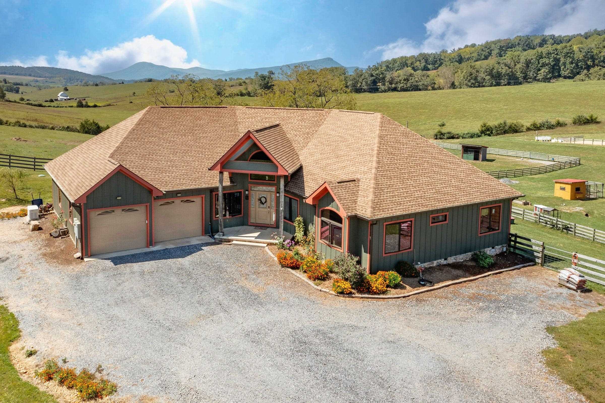 The home is single level living, features a 2-car garage and storage area.