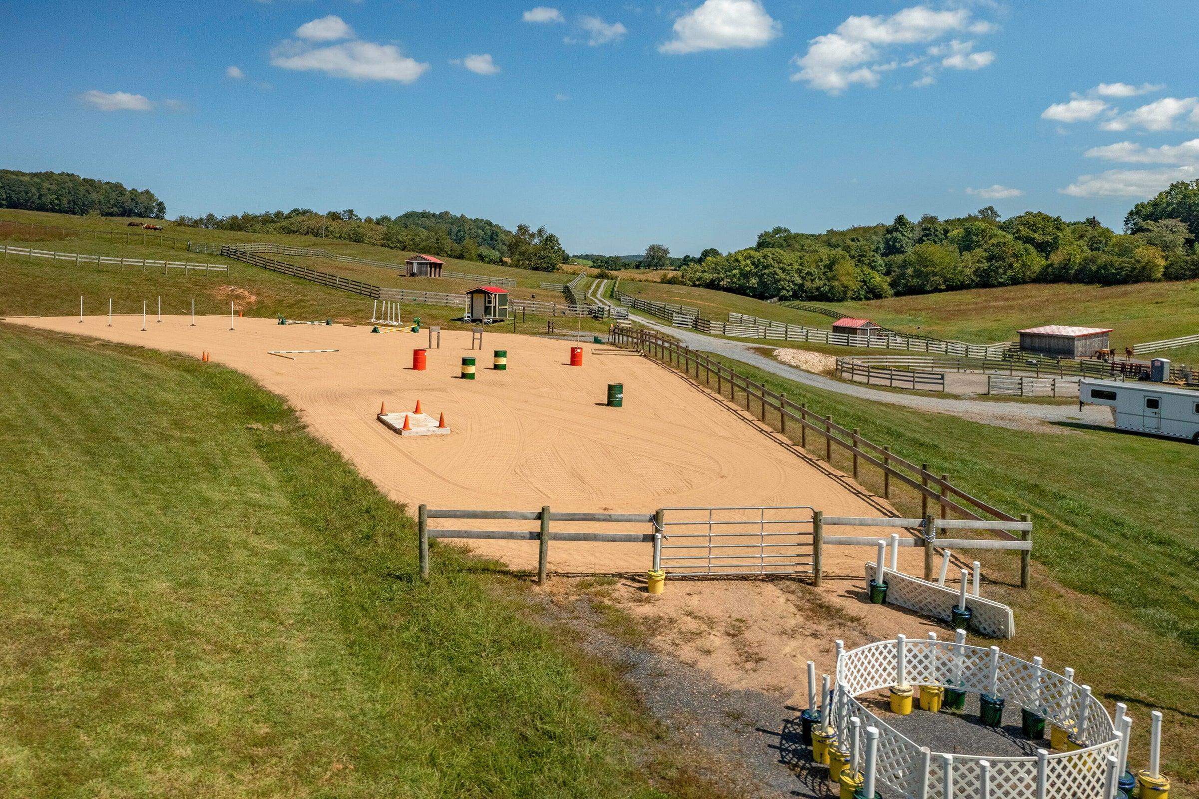 The arena has been customized for training horses in 