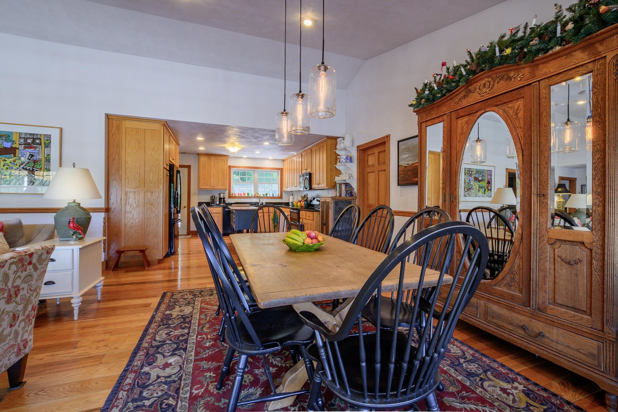 The kitchen opens into the dining area.