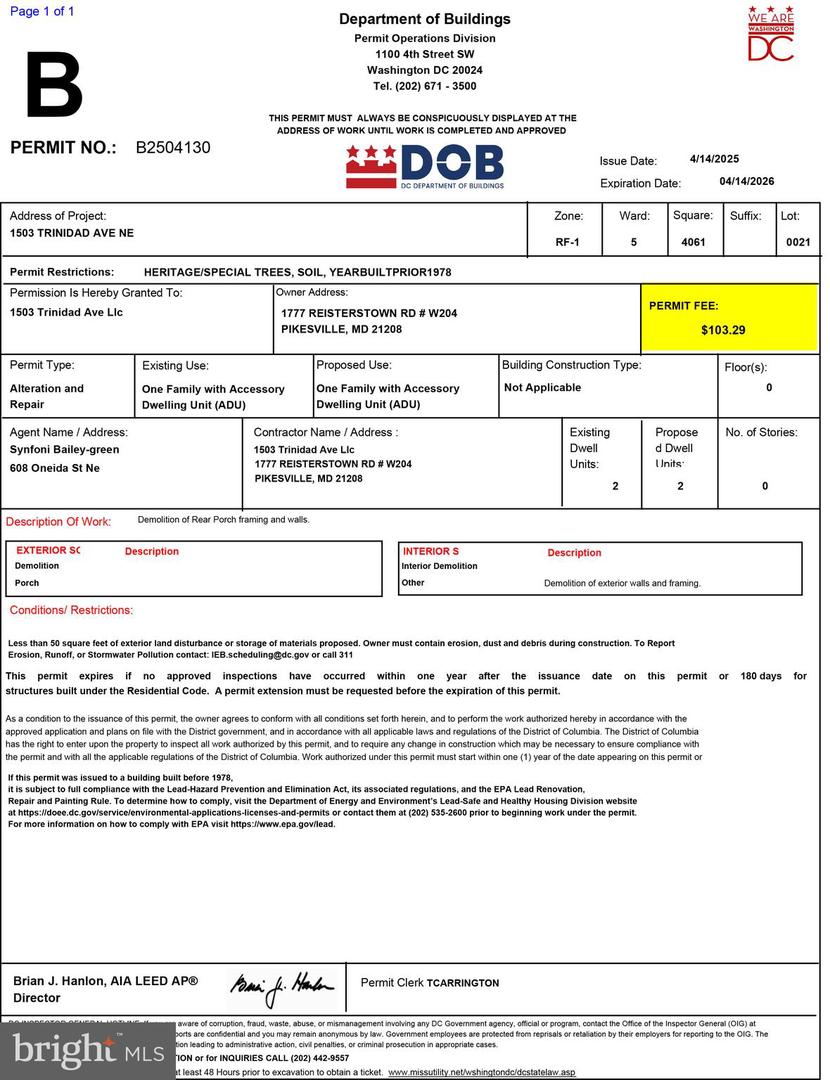 1503 TRINIDAD AVE NE, WASHINGTON, District Of Columbia 20002, 4 Bedrooms Bedrooms, ,3 BathroomsBathrooms,Residential,For sale,1503 TRINIDAD AVE NE,DCDC2221178 MLS # DCDC2221178