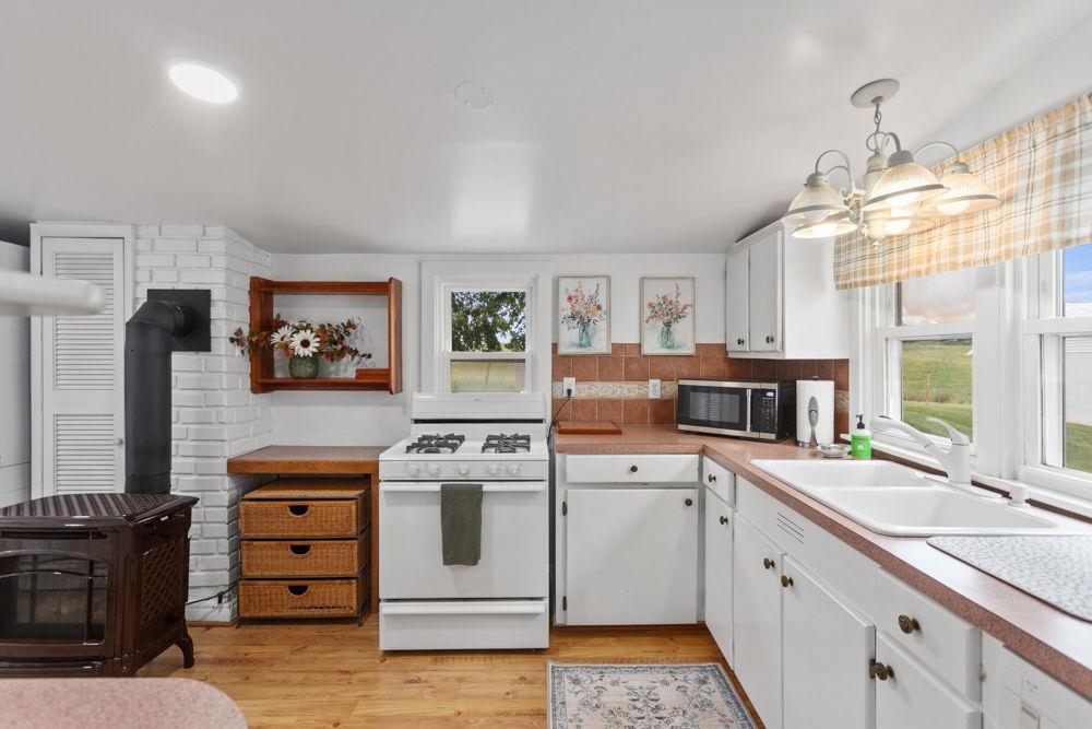 with propane heater and cook stove.