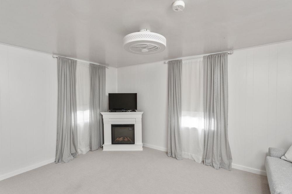 with electric fireplace.