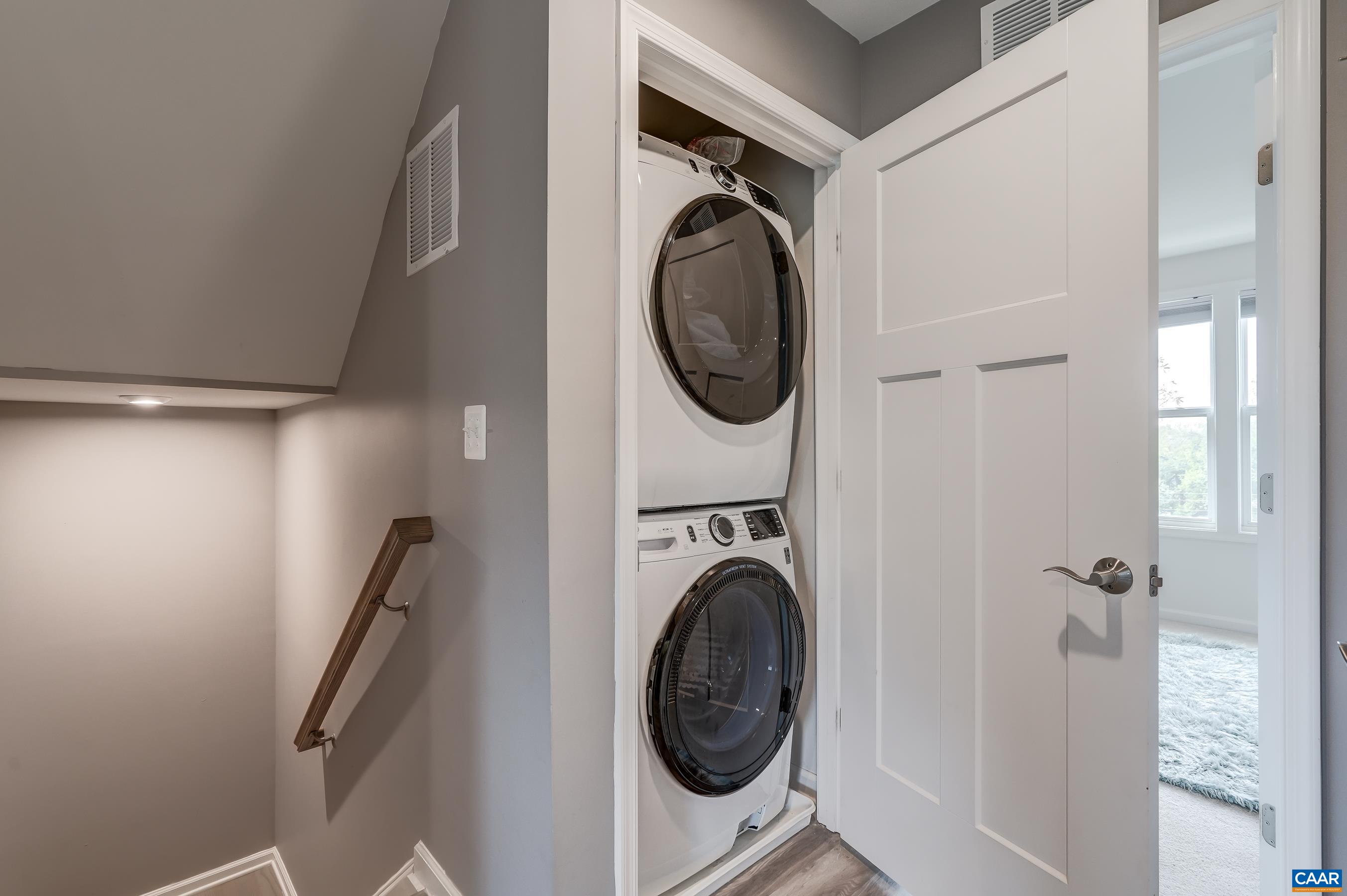 Stacked washer and dryer.