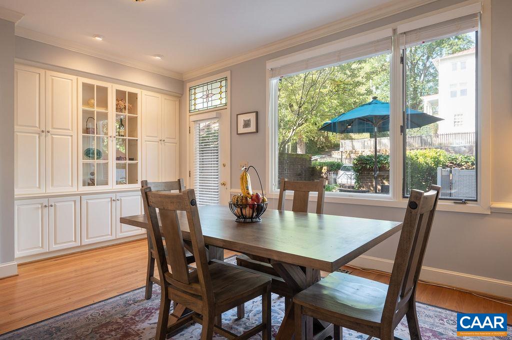 Dining area overlooks the walled back patio