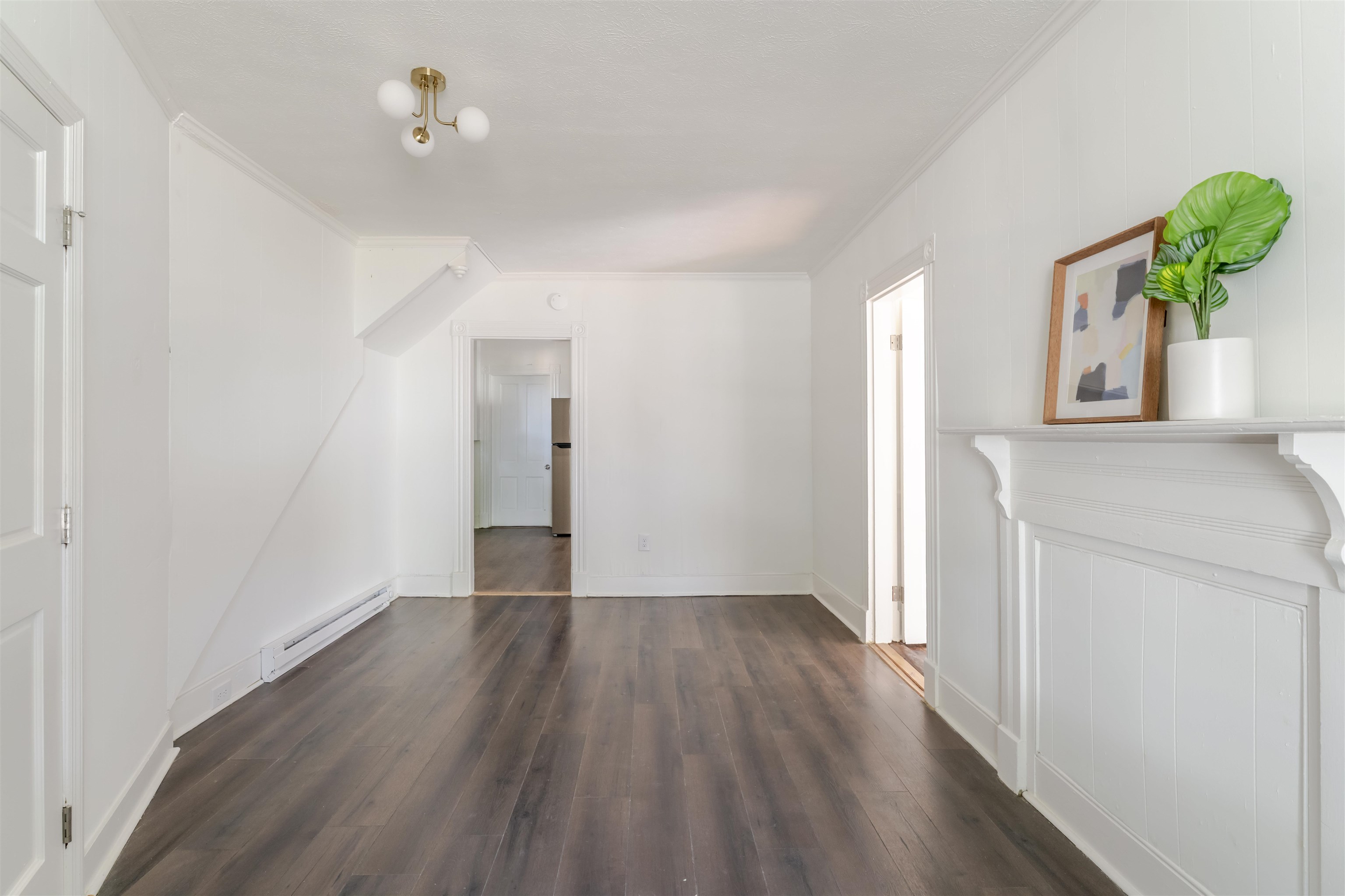 Living/Dining, 1st bedroom to right, kitchen and full bath to the rear