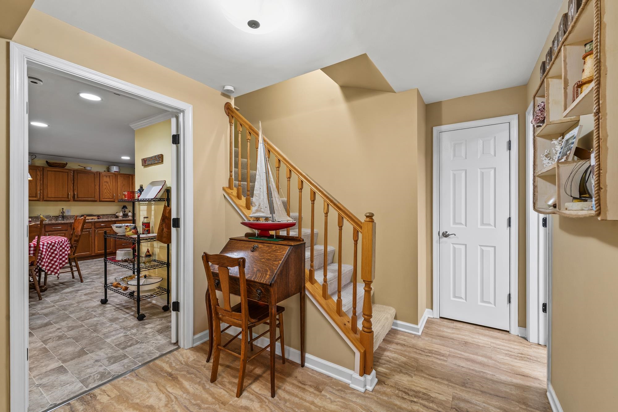 to kitchen and bedroom