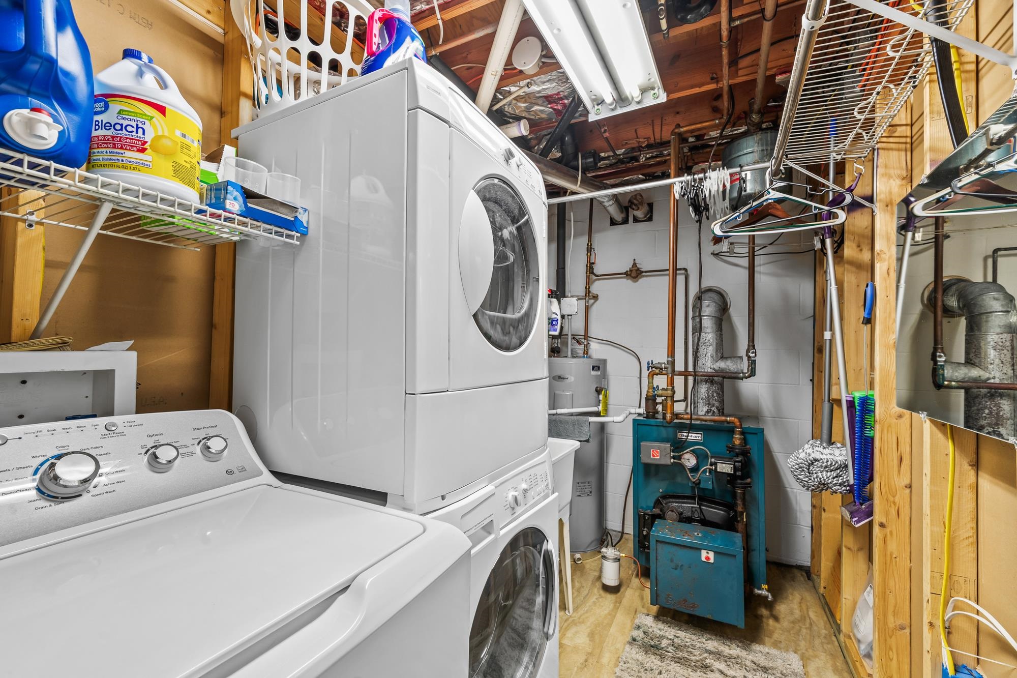 with stacking washer/dryer, laundry tub, plus a high capacity washer