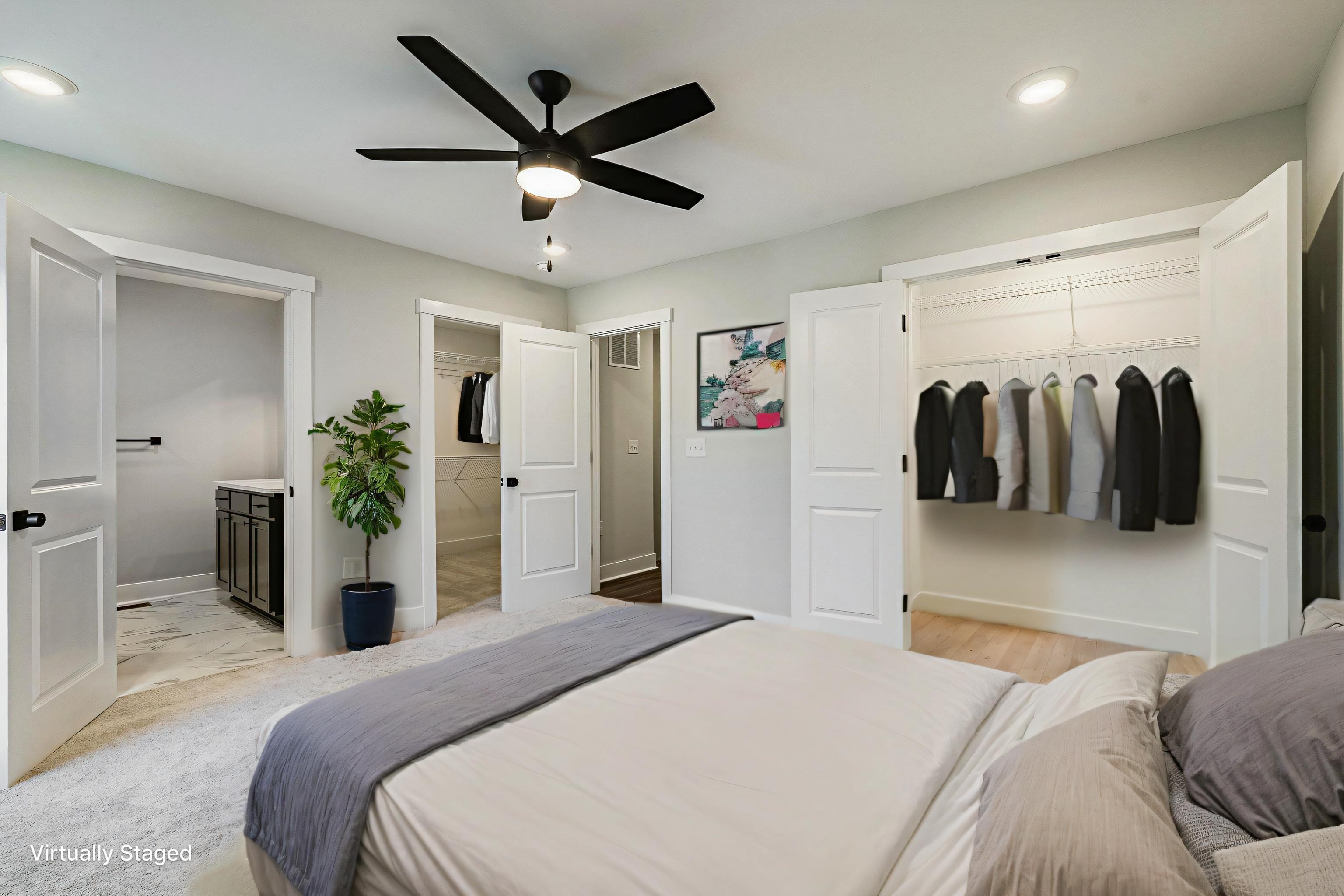 Spacious primary bedroom with virtual staging. Spacious primary bedroom with virtual staging.