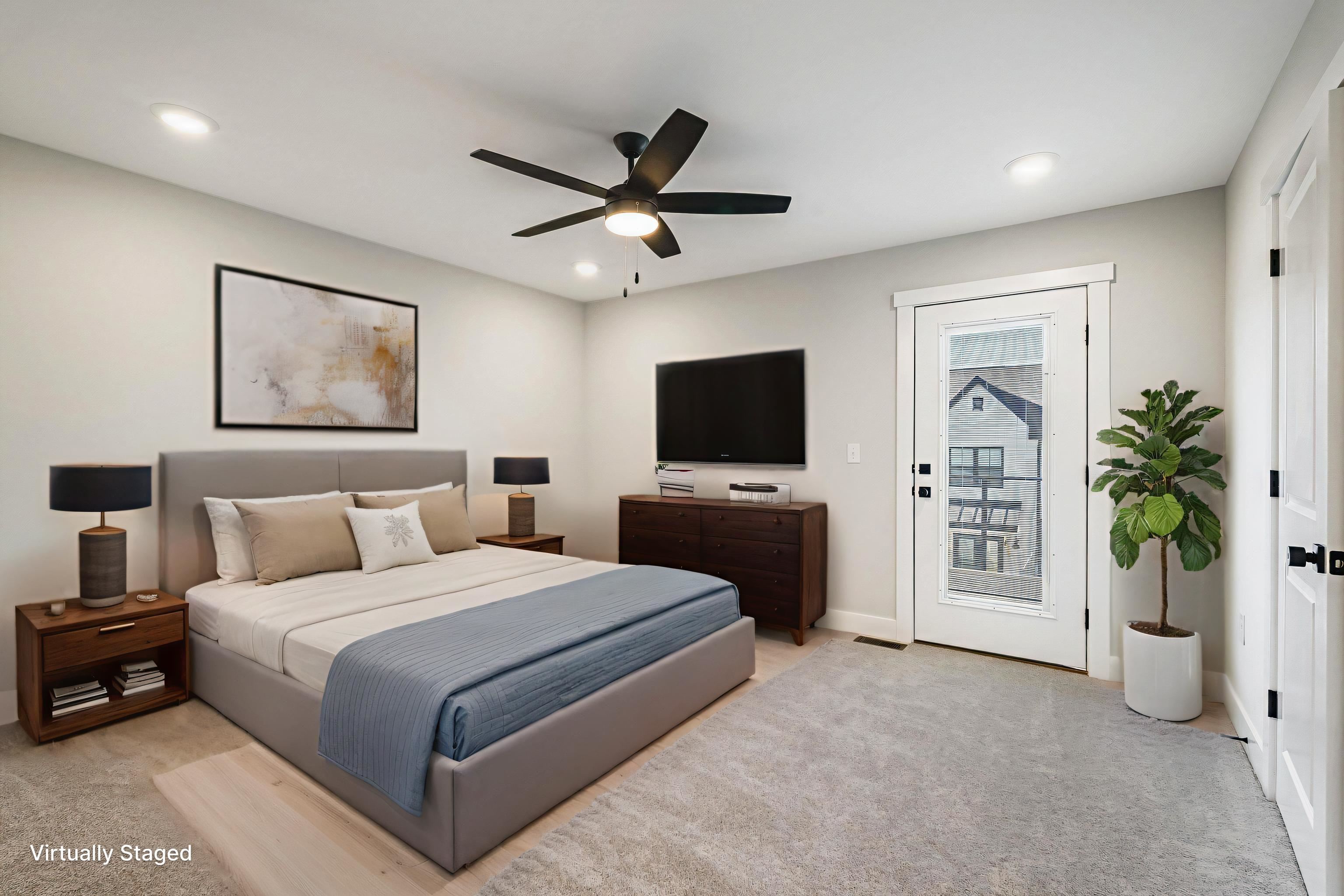 Upstairs primary suite with virtual staging Upstairs primary suite with virtual staging