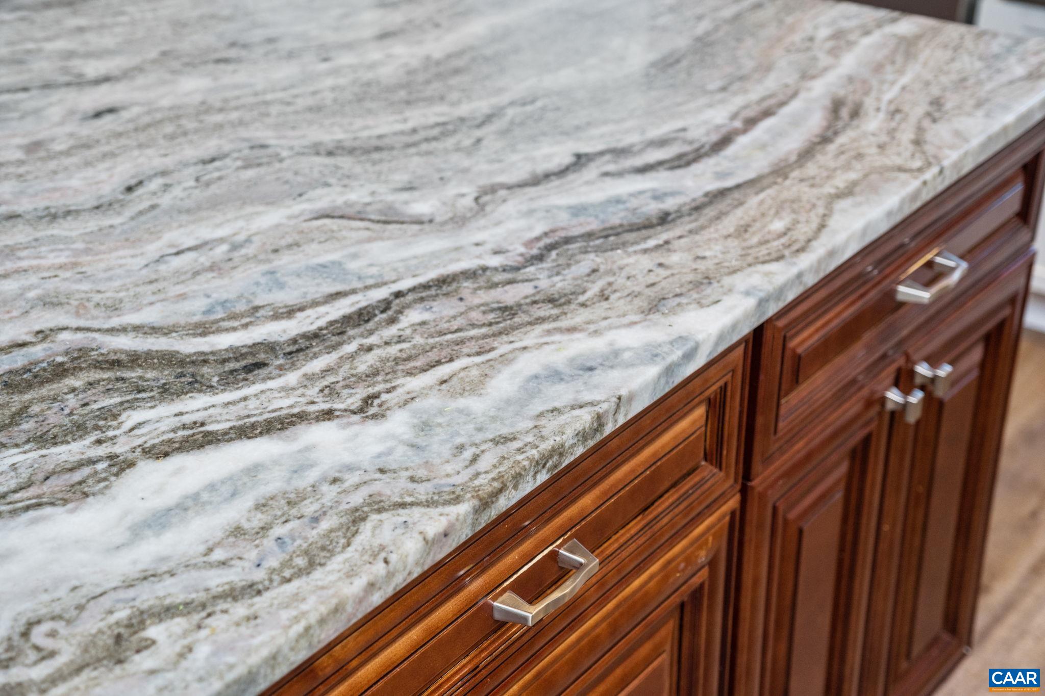 Closeup of the granite countertops.