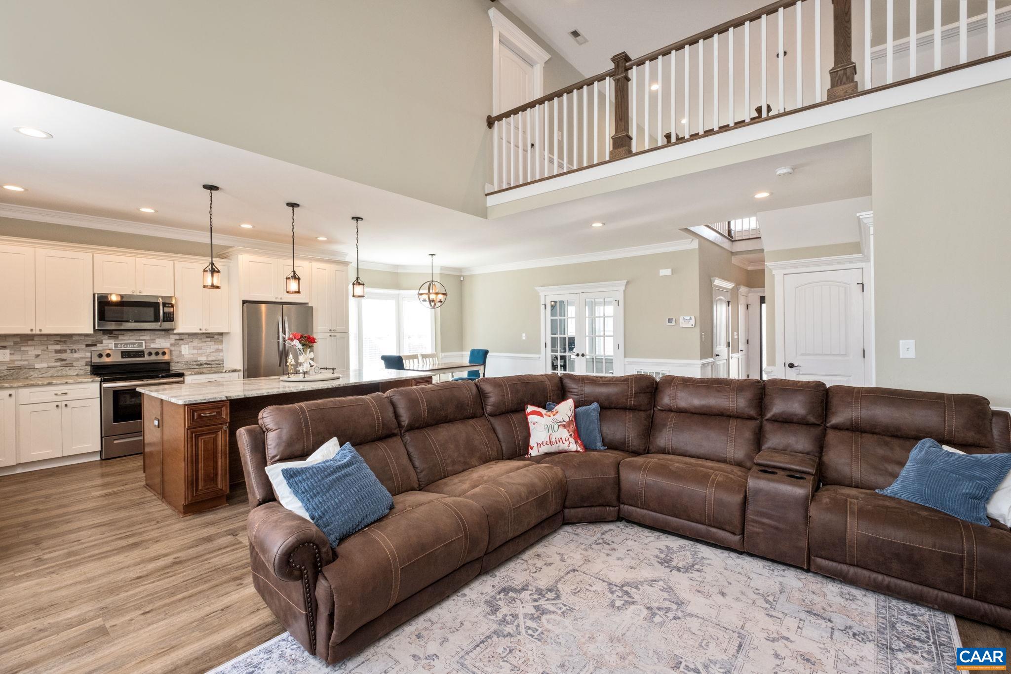 The great room is open to the kitchen.