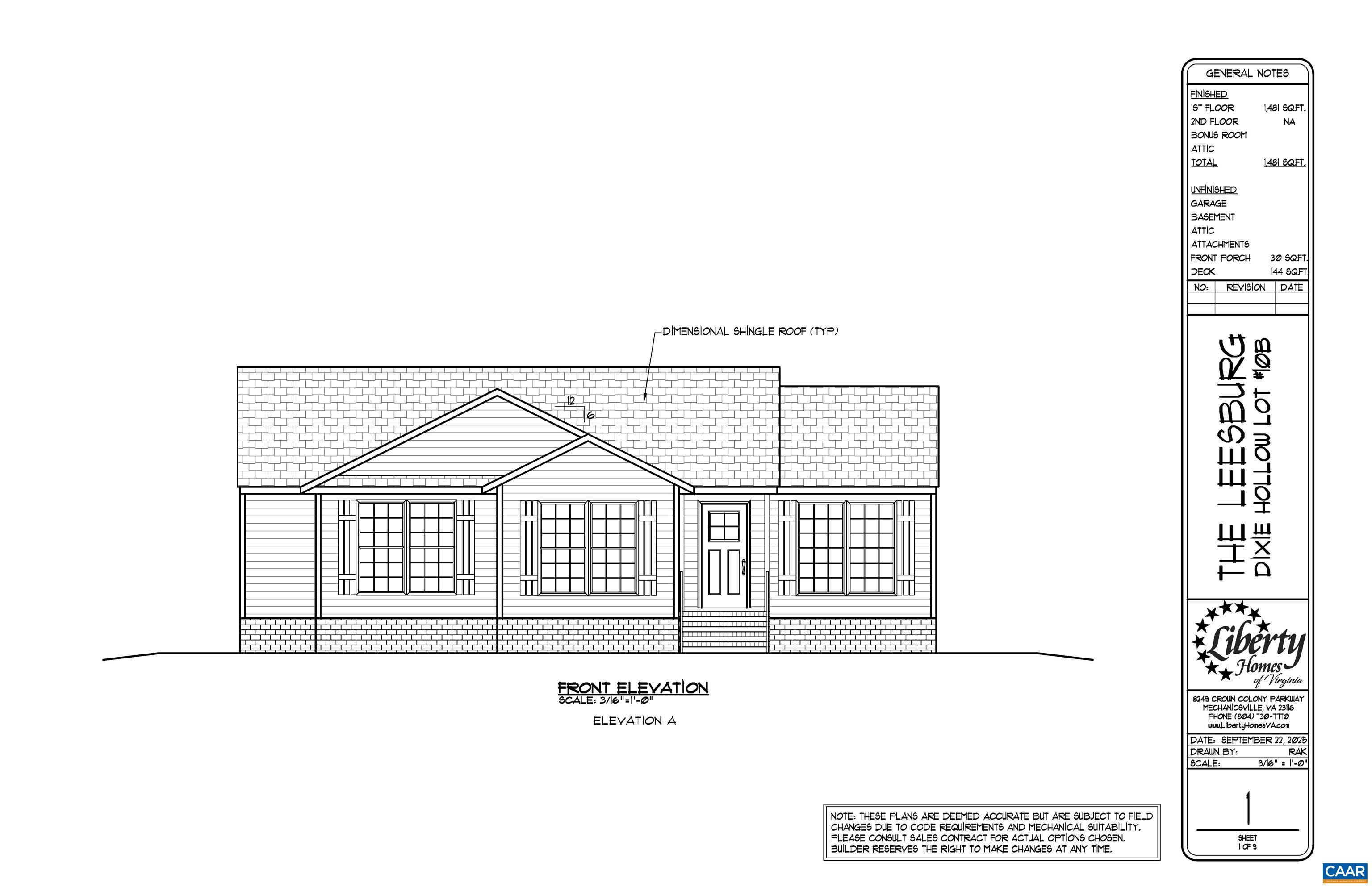 DIXIE HOLW, LOUISA, Virginia 23093, 3 Bedrooms Bedrooms, ,2 BathroomsBathrooms,Residential,The Leesburg,DIXIE HOLW,671955 MLS # 671955