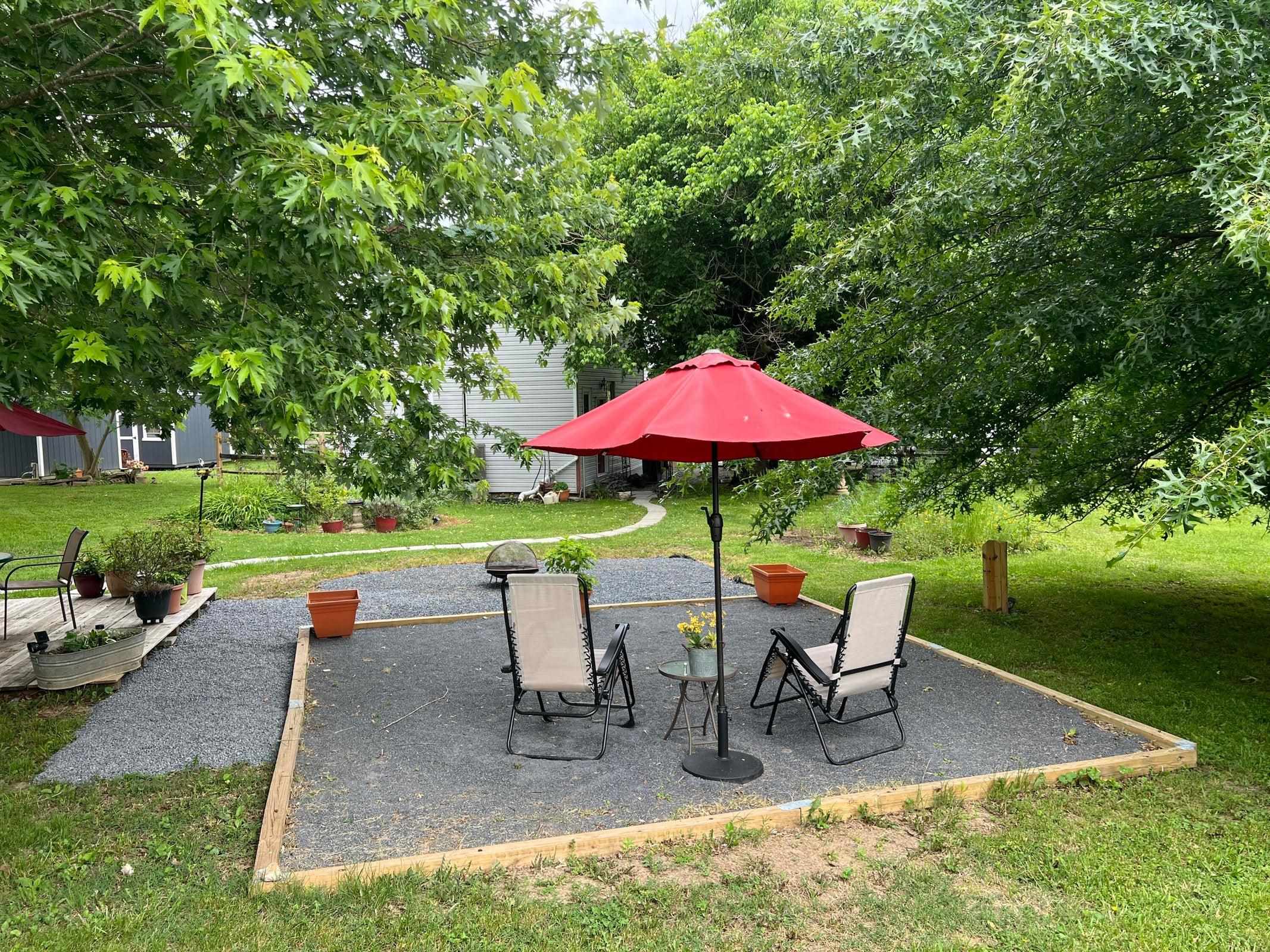 Gravel beds contribute to multiple usage of back yard space. Gravel beds contribute to multiple usage of back yard space.