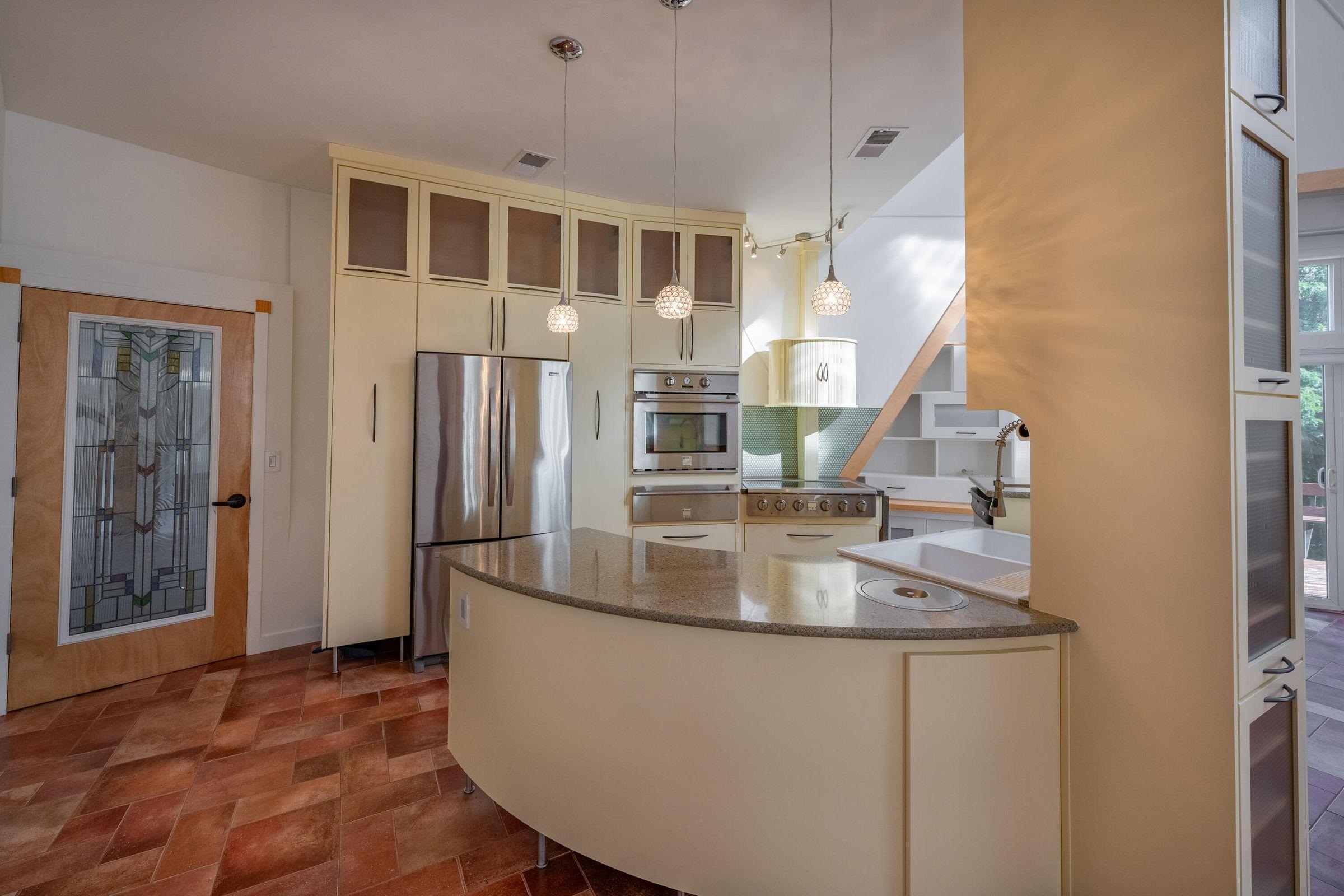 Plenty of storage in this uniquely designed kitchen.