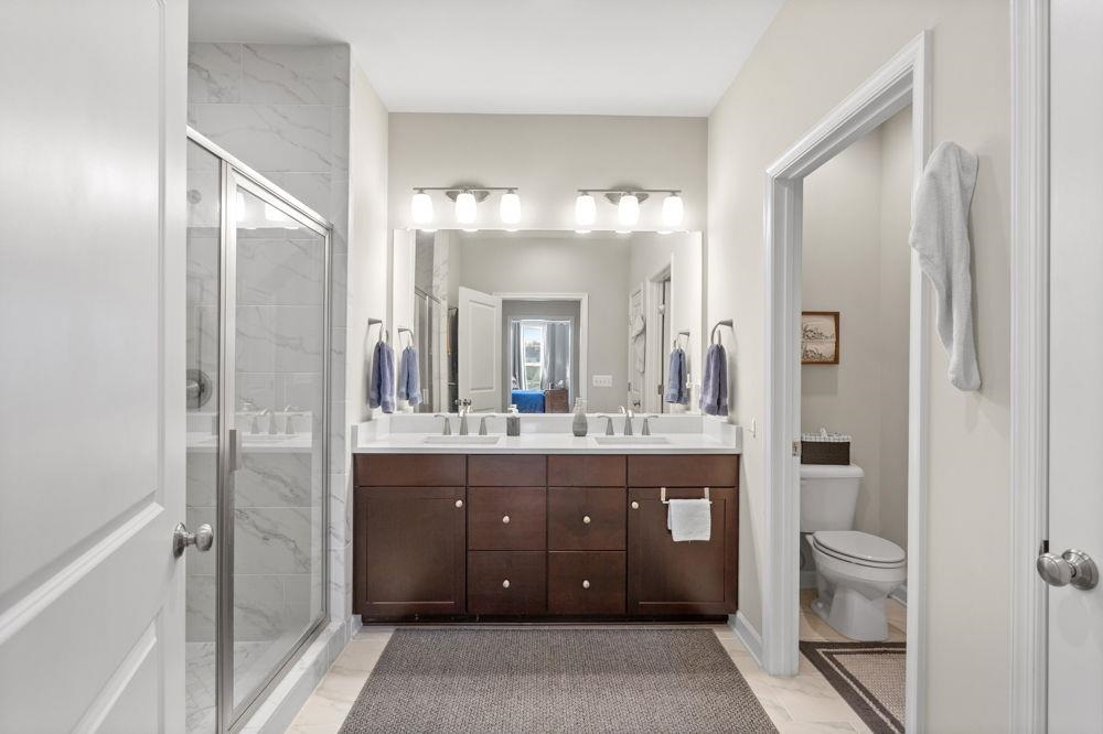 Spacious with double sinks.