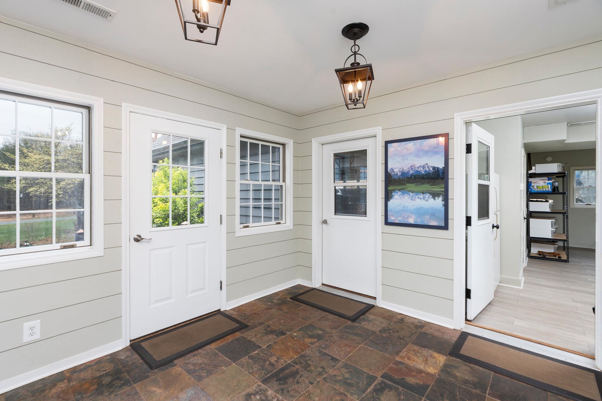 with slate flooring.