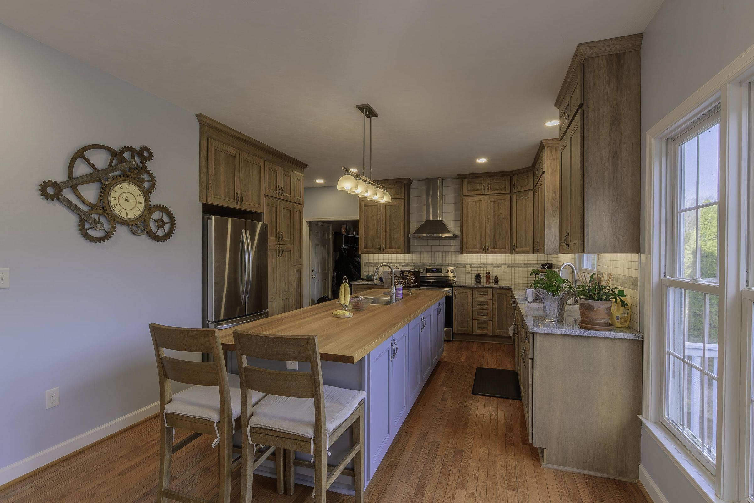 Extra long butch block island, with lots of storage beneath. Extra long butch block island, with lots of storage beneath.