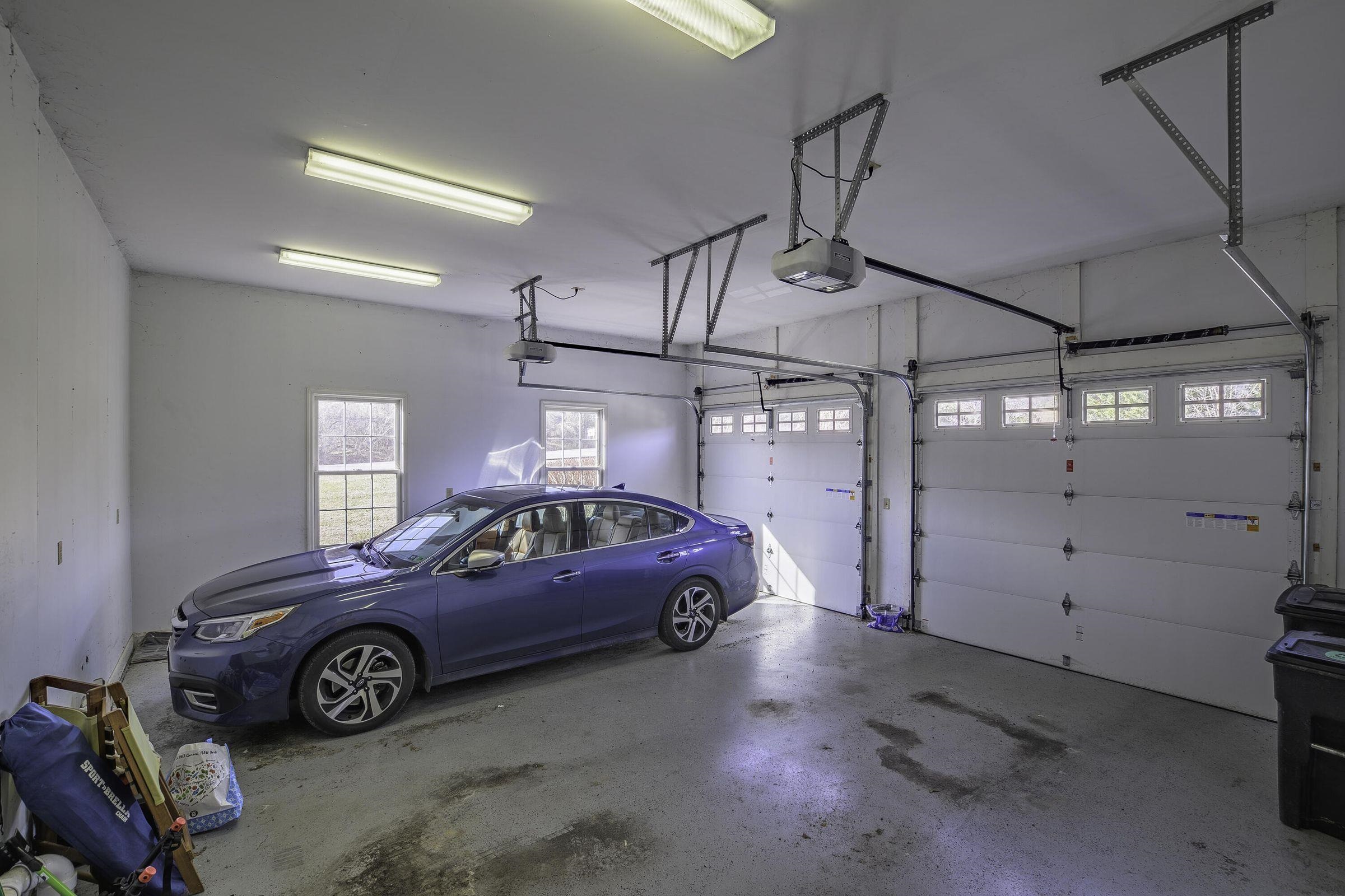 Lots of space in the 2-car garage. Lots of space in the 2-car garage.
