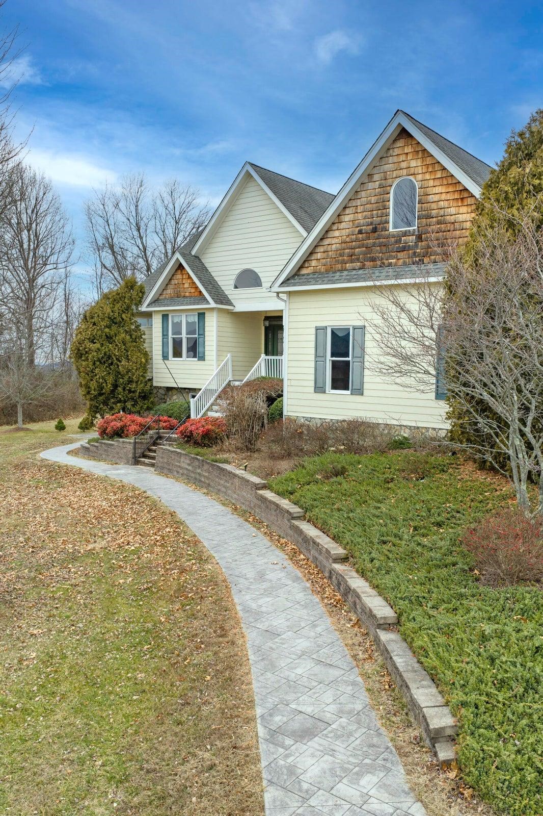 Stone pathway to the front door.