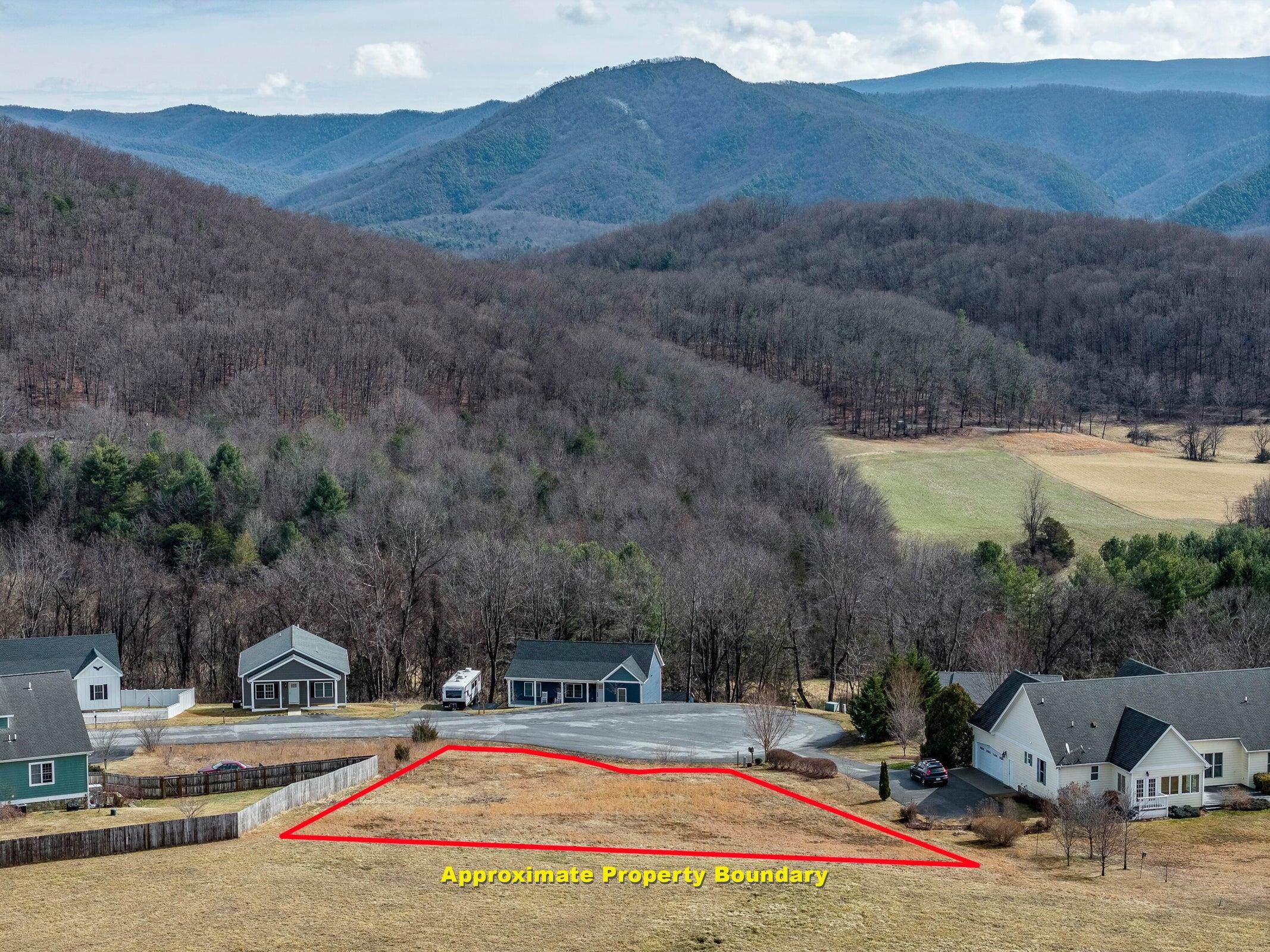 Glorious views of the Blue Ridge Mtns. .64 acres on a hill top.