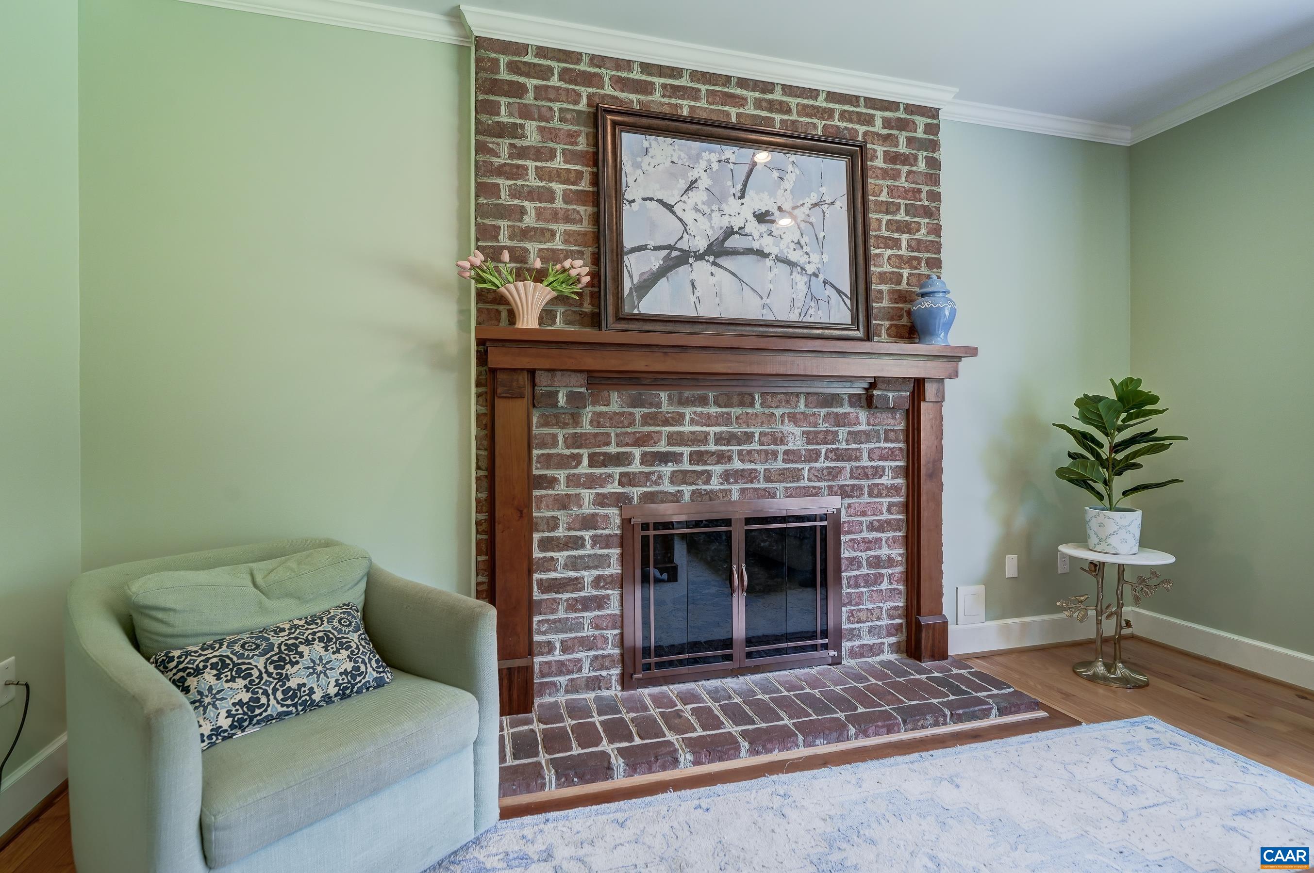 Cozy brick fireplace