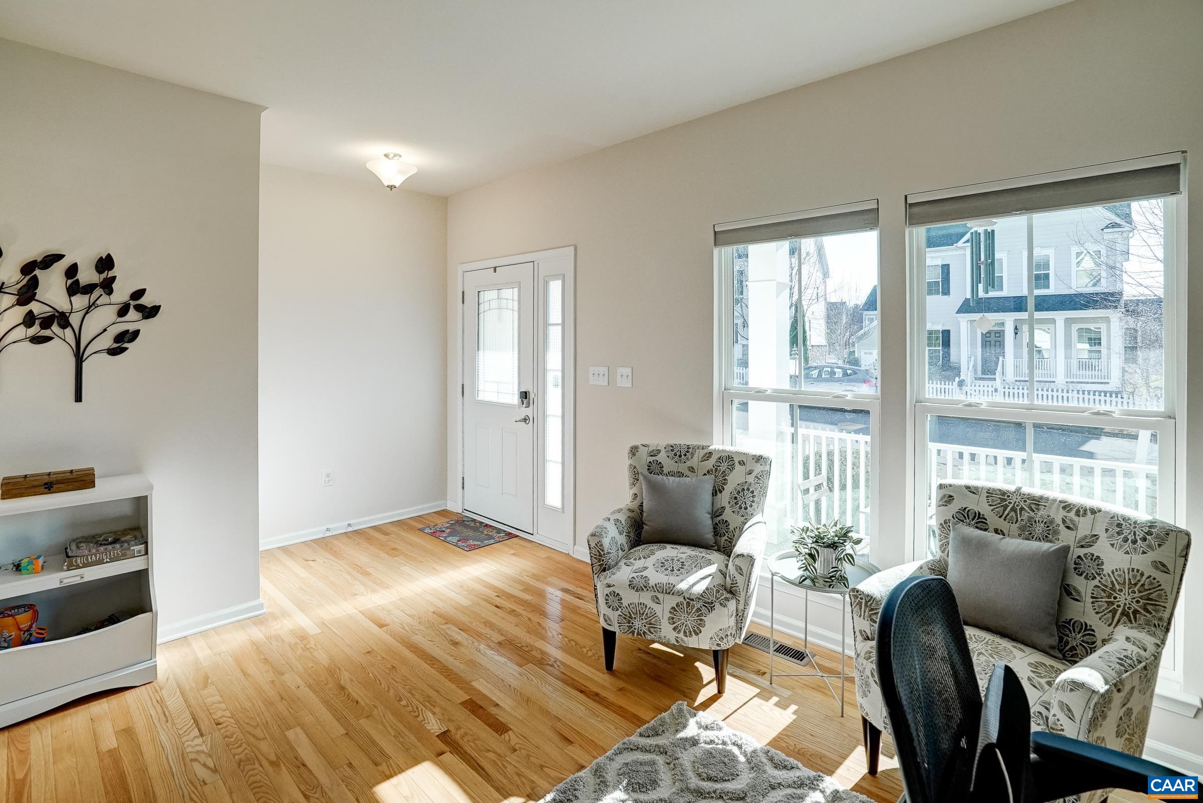 Honeycomb blinds throughout the home offer privacy and light control.