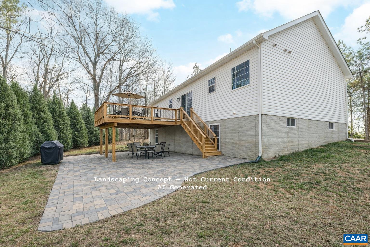 An idea of how to create more privacy in the backyard and an addition of a deck and patio.