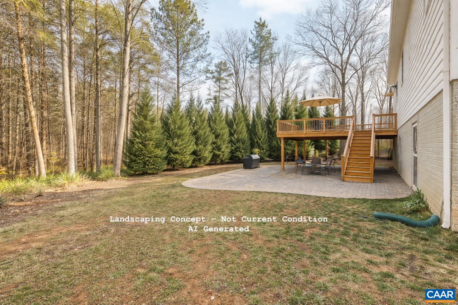 An idea of how to create more privacy in the backyard and an addition of a deck and patio.