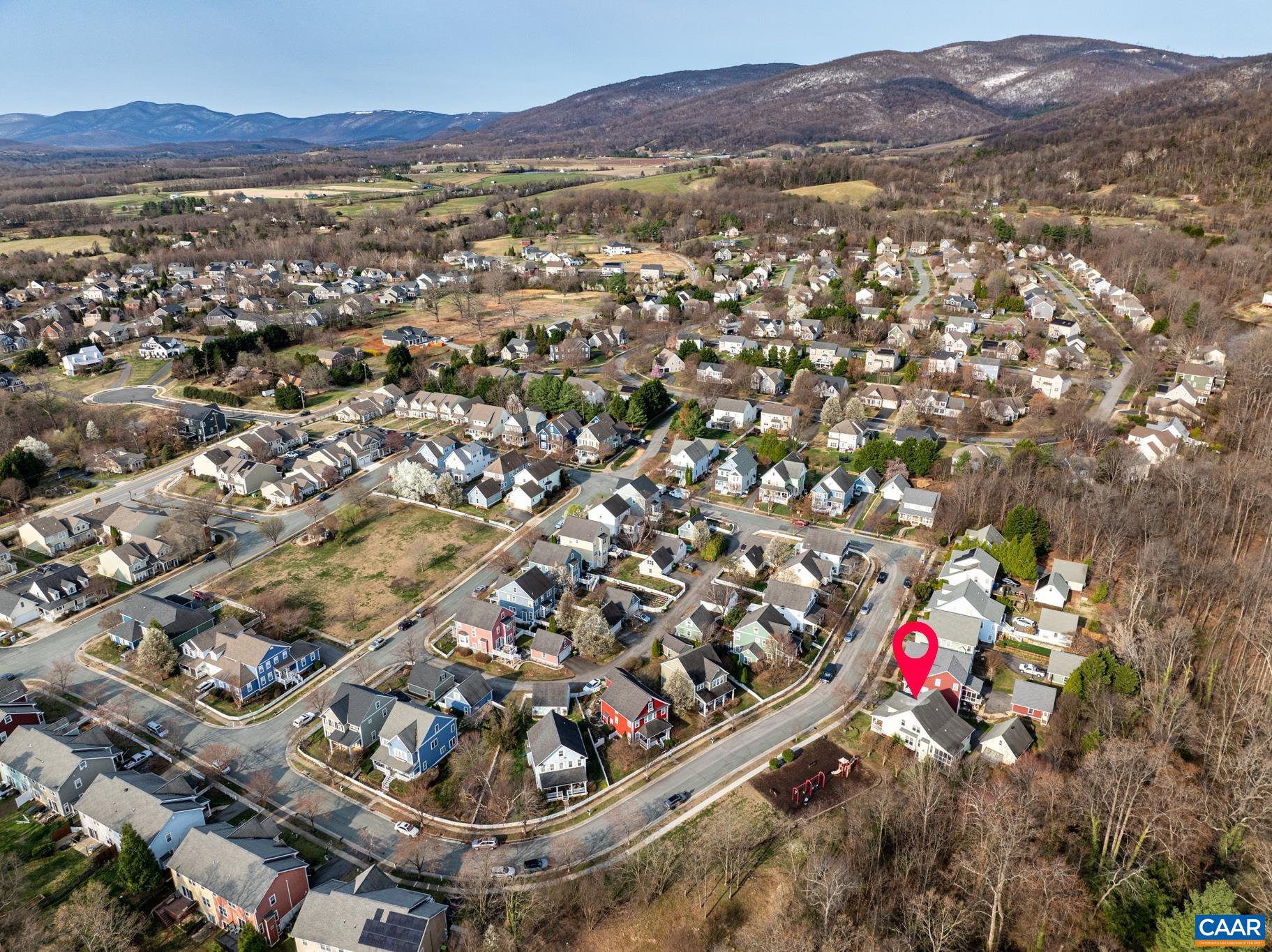 Aerial view of home and Waylands Grant neighborhood.