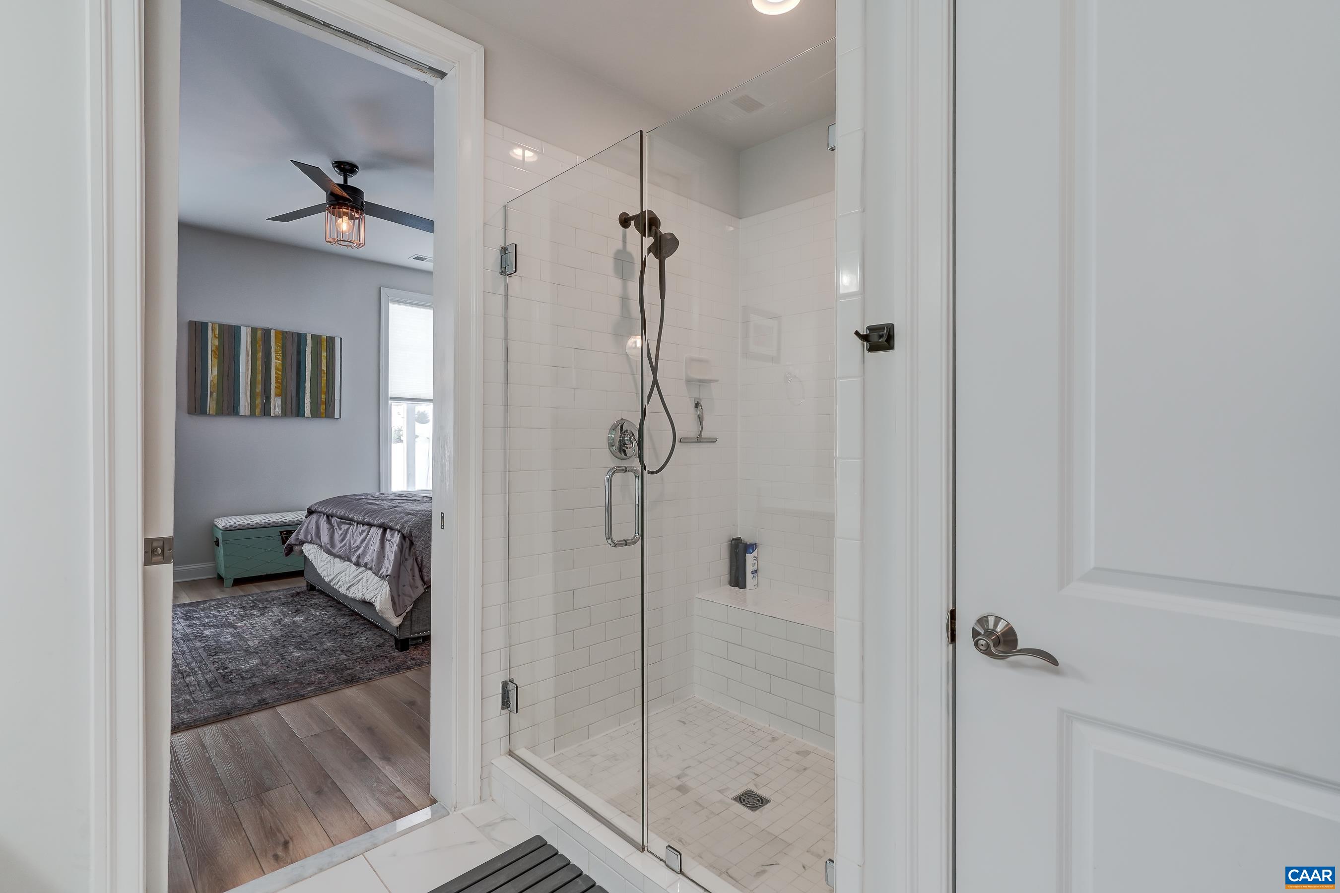 Frameless glass shower.