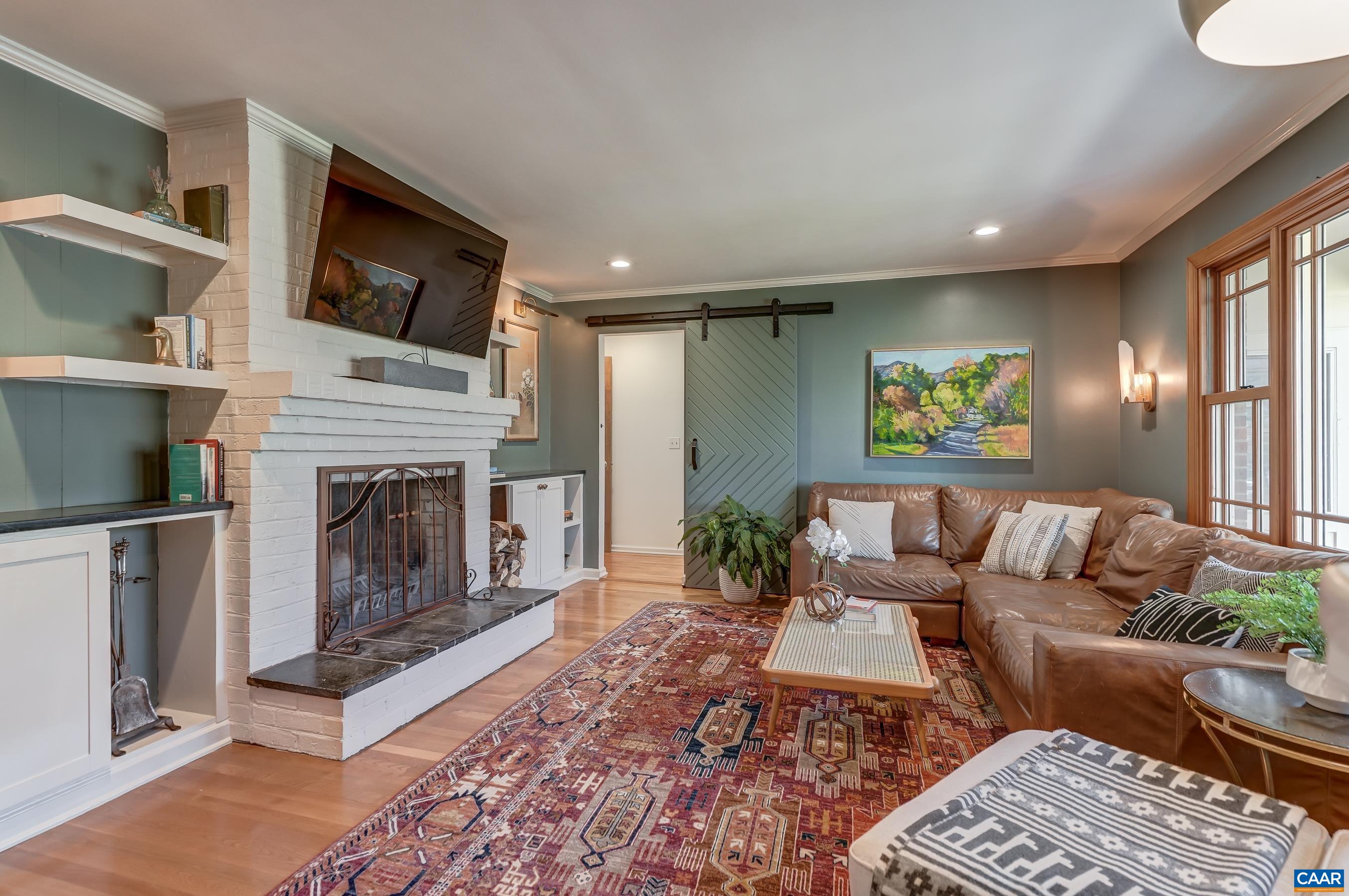 Wood burning fireplace. Wood burning fireplace.