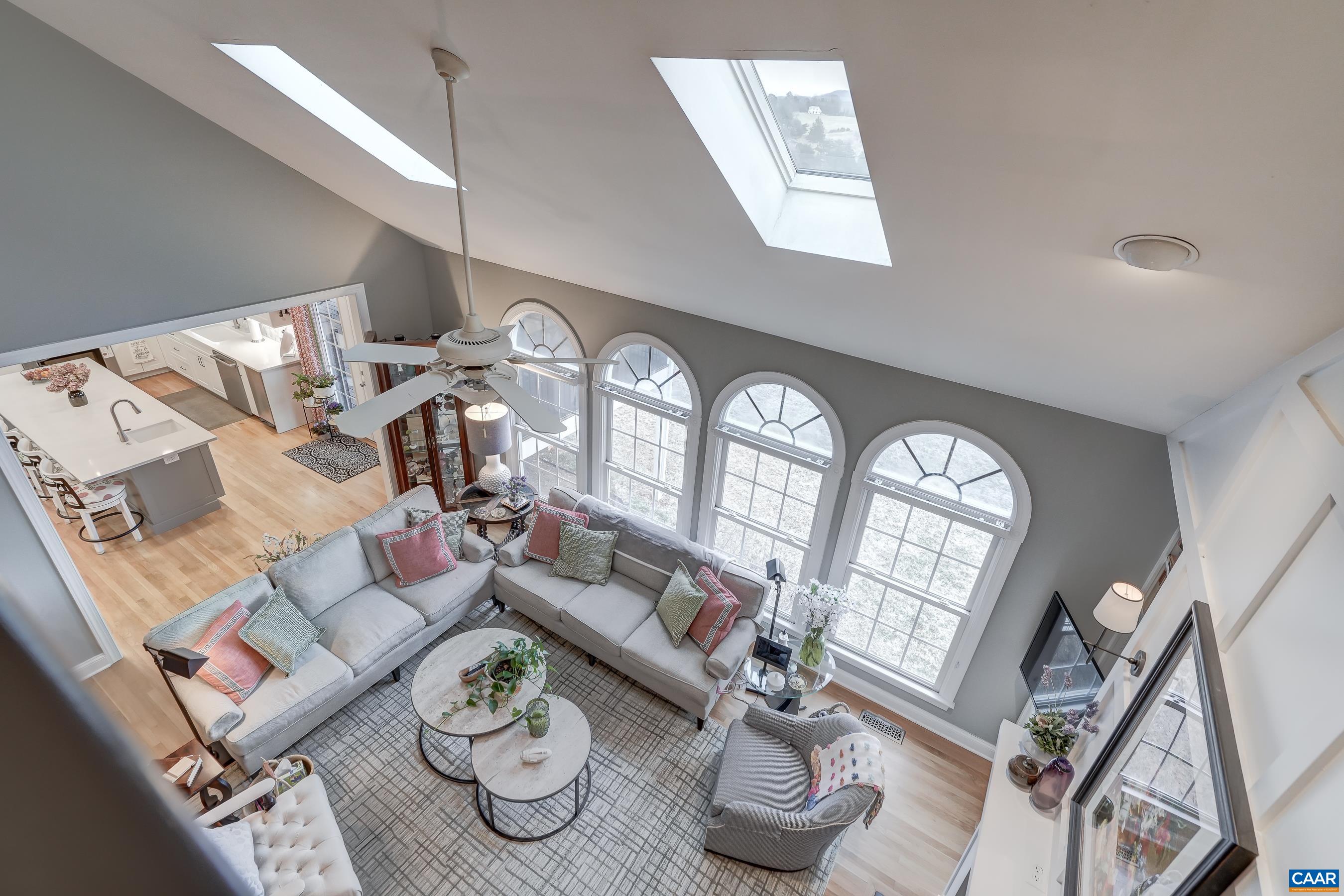 Second floor landing looking into the great room. Second floor landing looking into the great room.