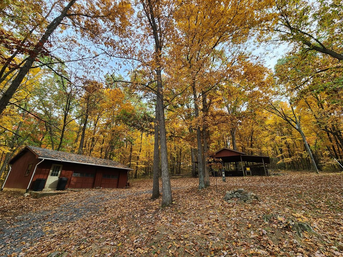 Autumn retreat amidst vibrant foliage.