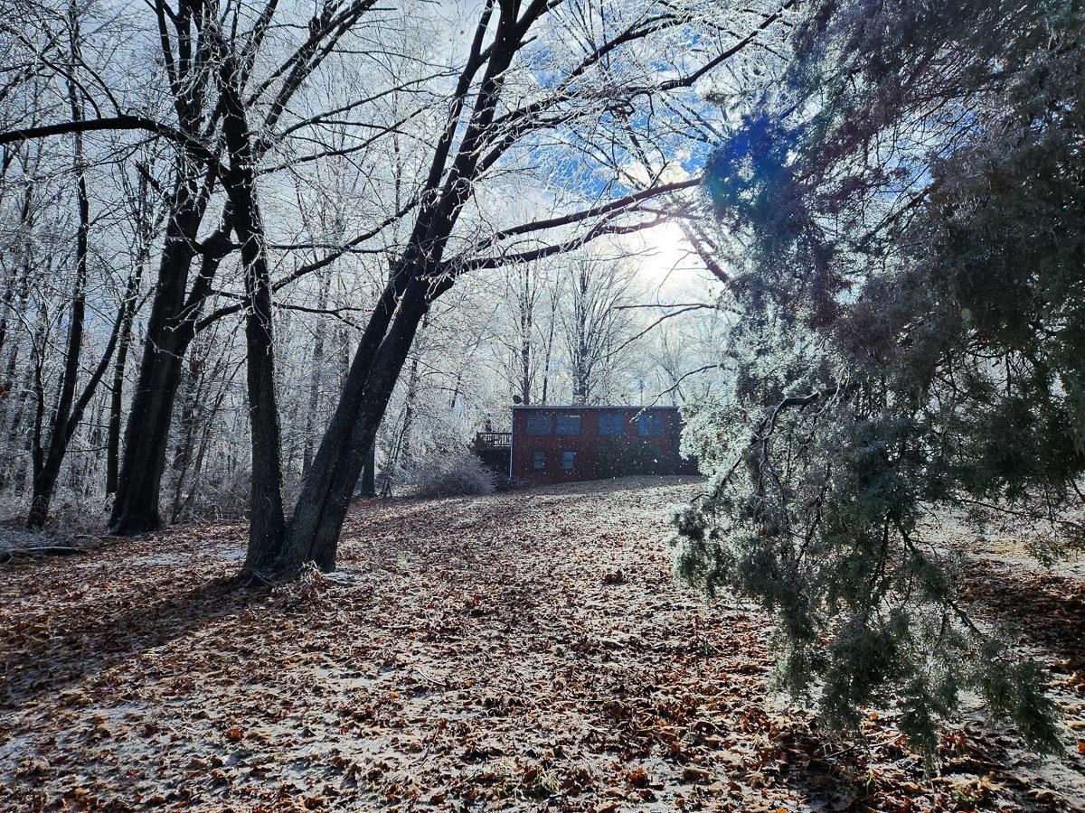 Winter's embrace on a quiet retreat.