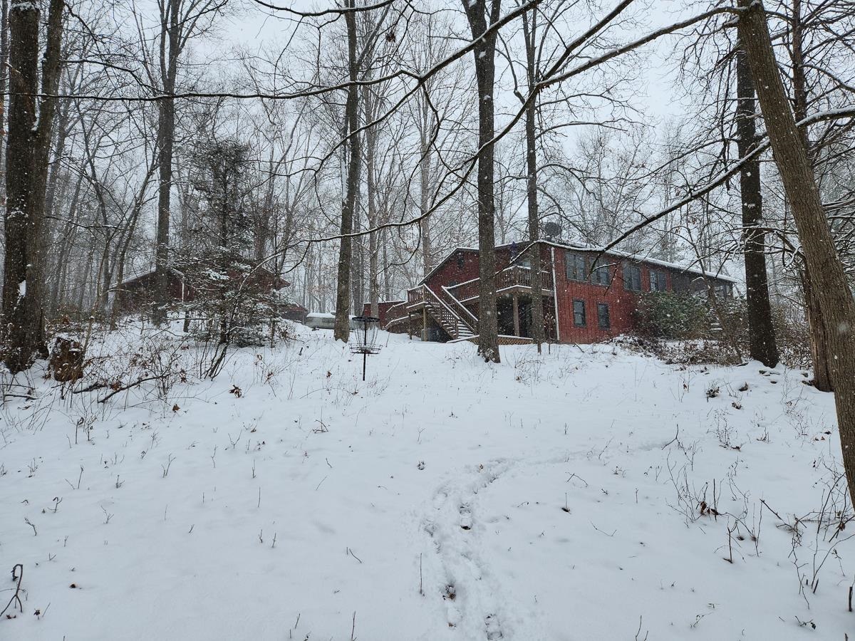 Charming retreat in a snowy landscape.