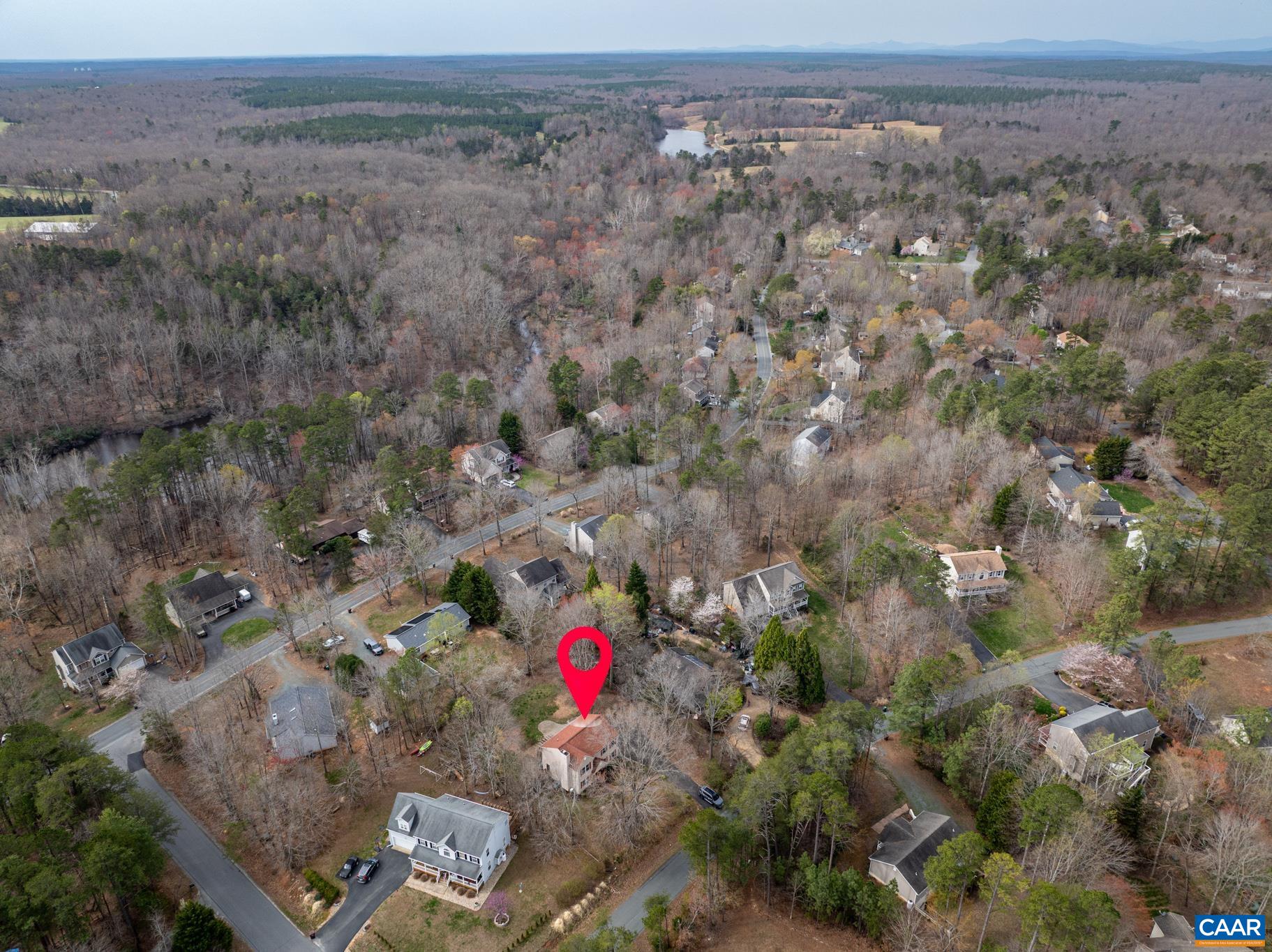 Aerial view of 31 Lafayette Dr showing the 0.39-acre lot and its prime location in the heart of the Lake Monticello gated community. Aerial view of 31 Lafayette Dr showing the 0.39-acre lot and its prime location in the heart of the Lake Monticello gated community.