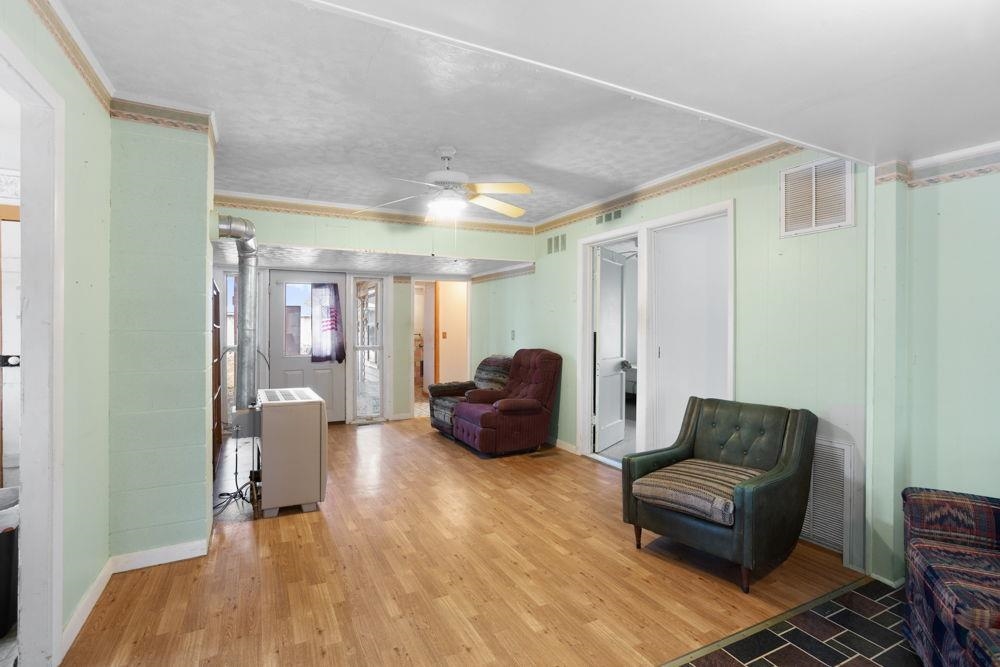 with flu for oil heater, looking north to south