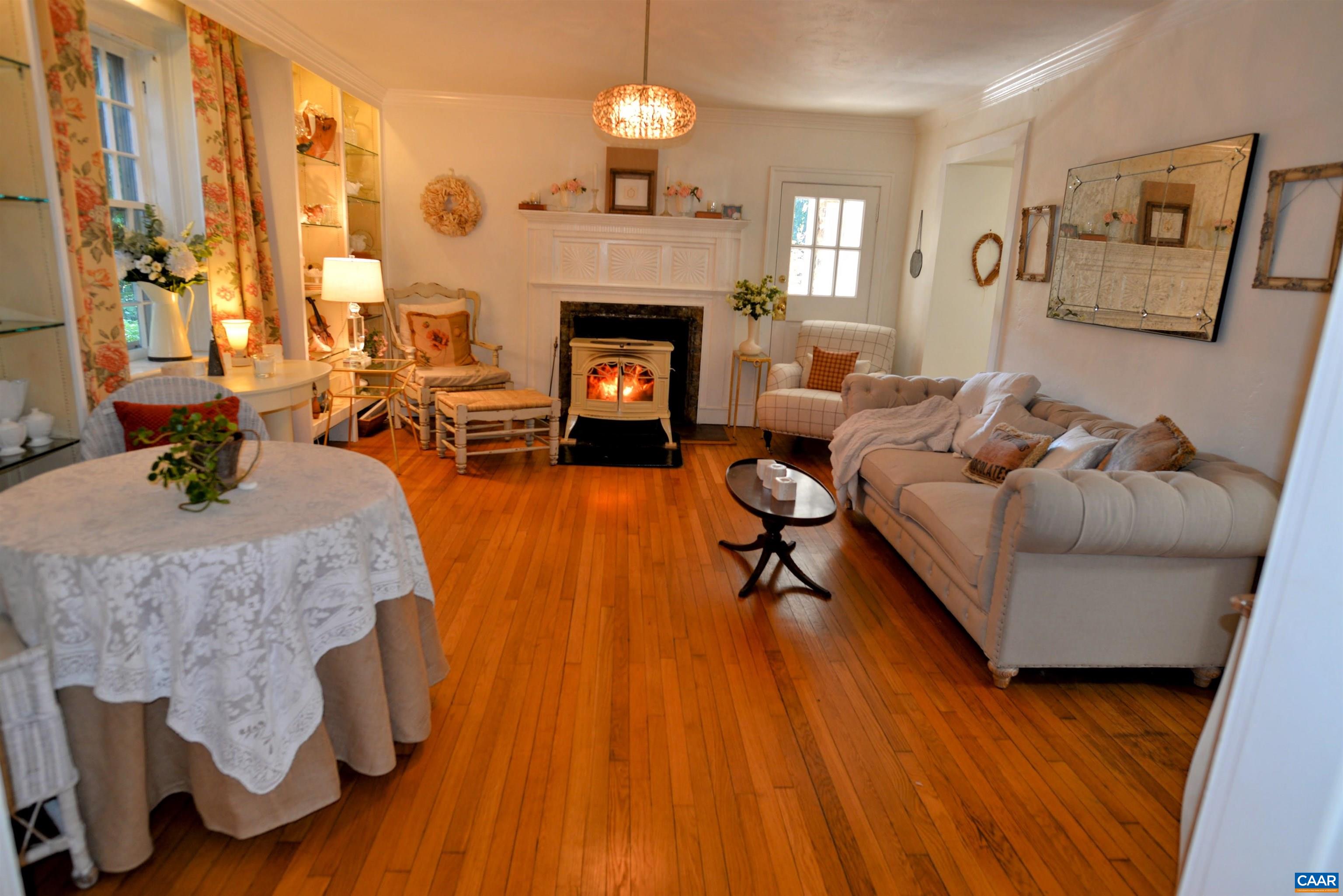 Family room with gas stove.